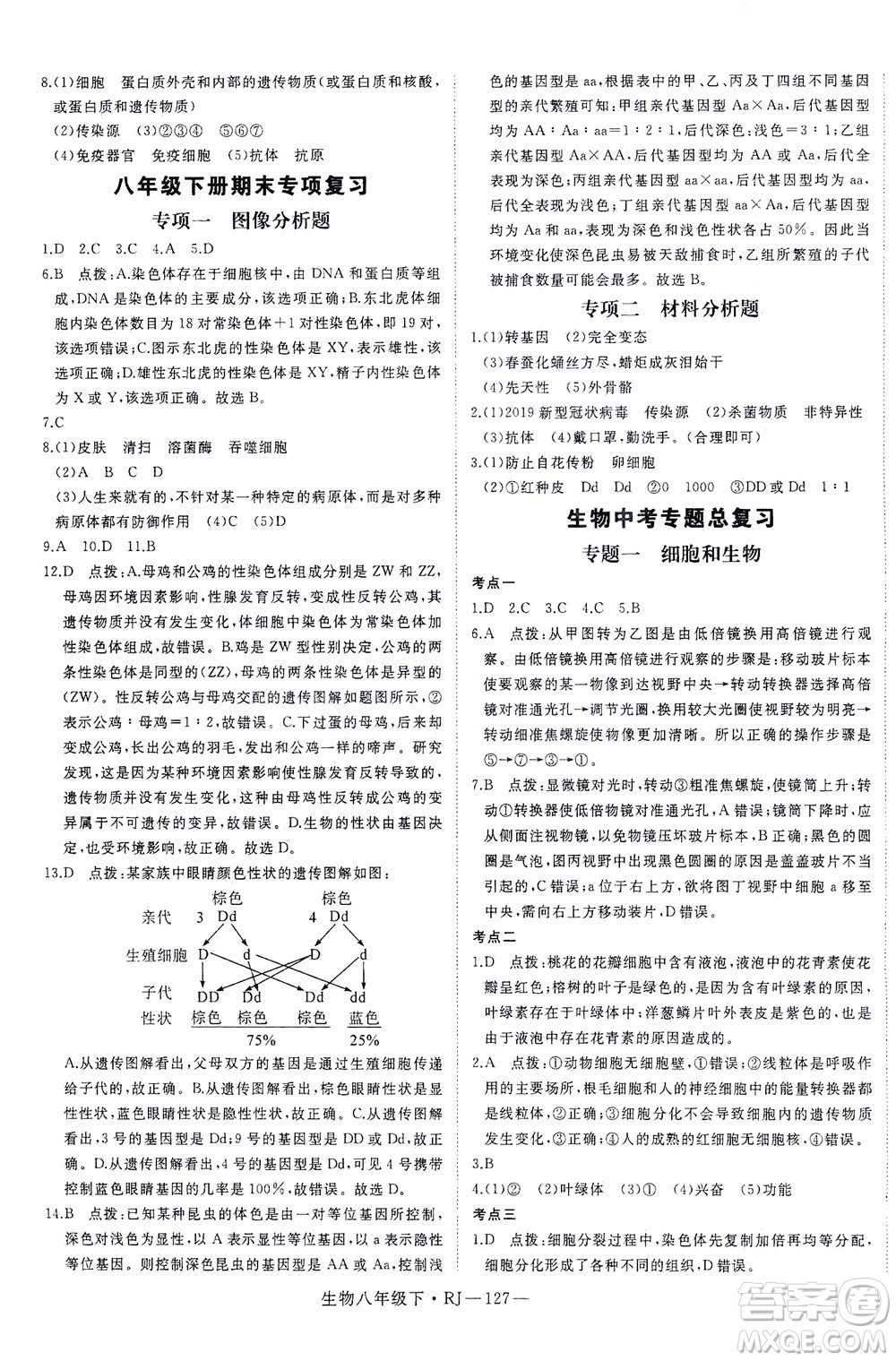 武漢出版社2021學(xué)練優(yōu)科學(xué)思維訓(xùn)練法生物八年級(jí)下冊(cè)RJ人教版答案