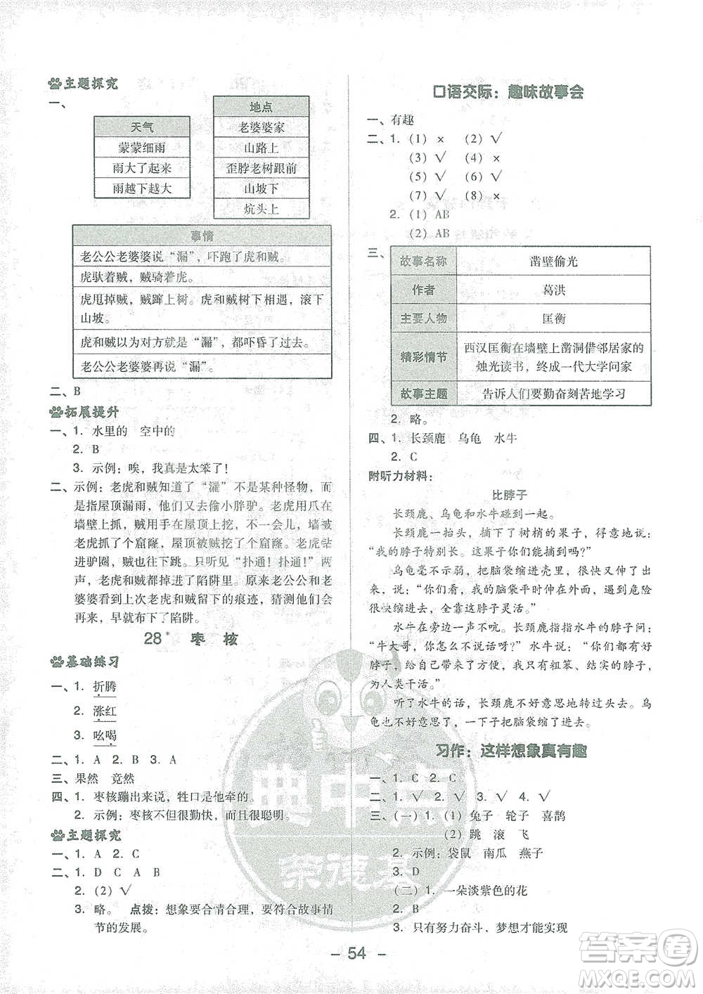 吉林教育出版社2021典中點(diǎn)三年級(jí)下冊(cè)語文人教版參考答案