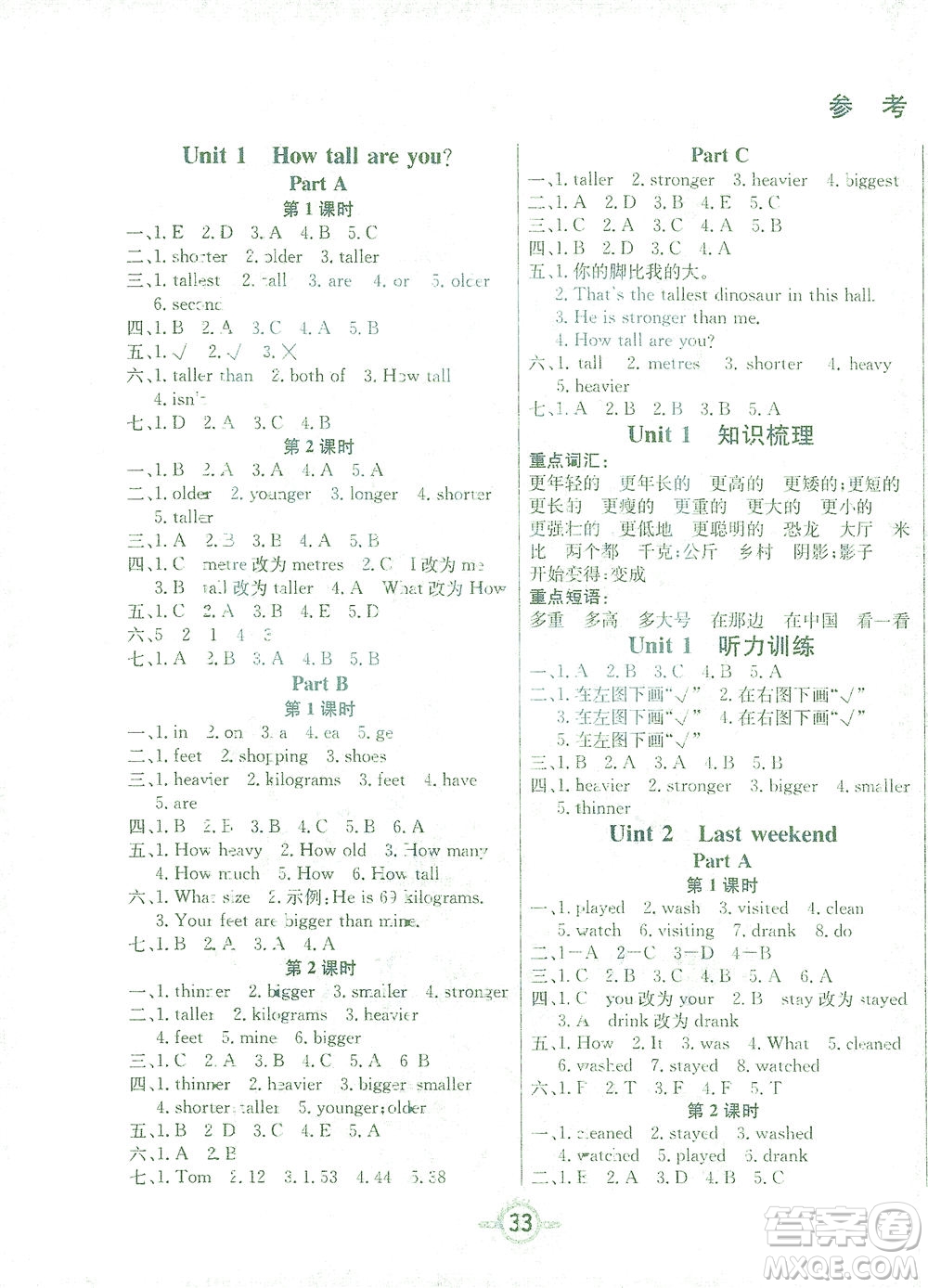 西安出版社2021創(chuàng)新課課練六年級英語下冊PEP版答案