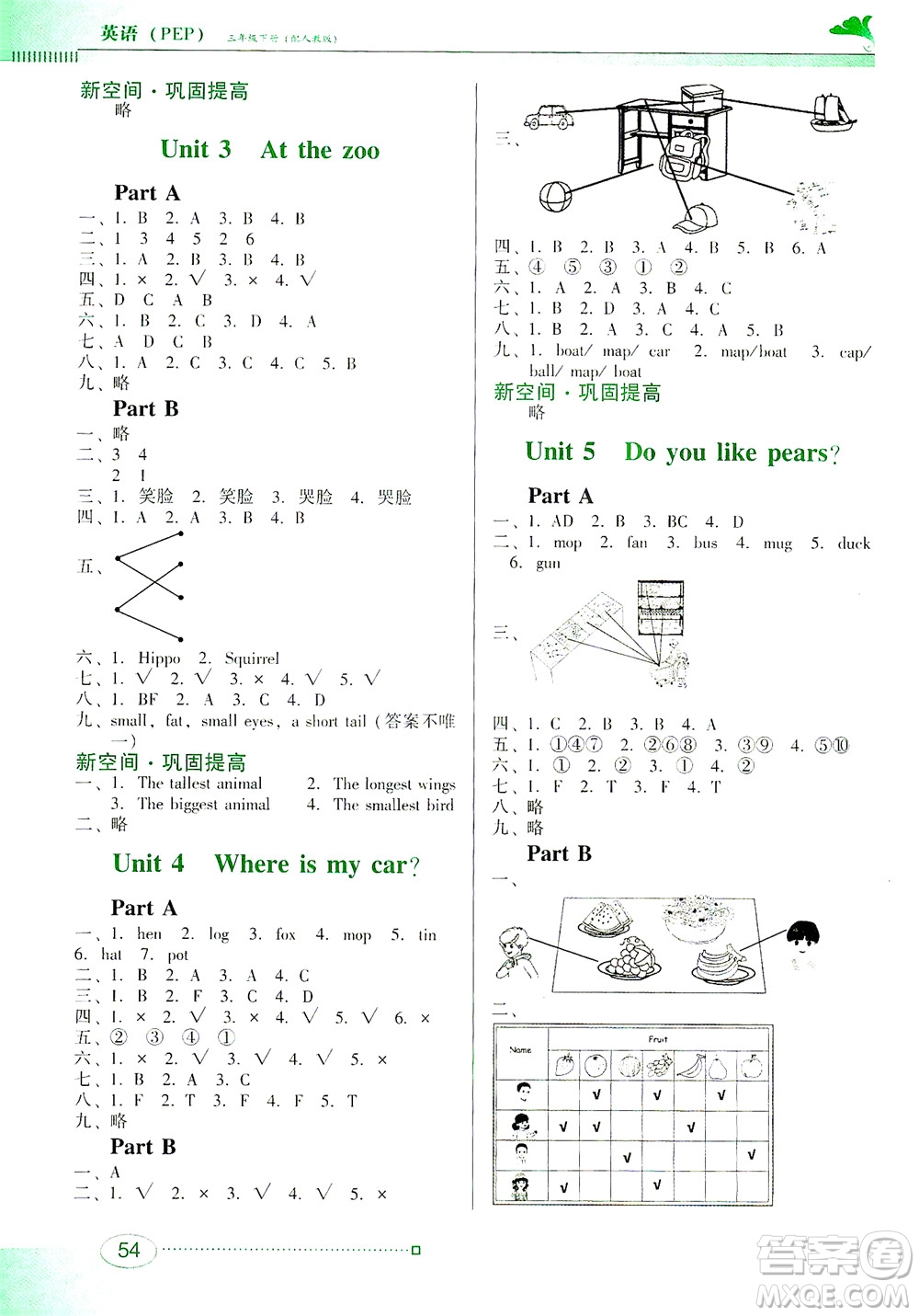 廣東教育出版社2021南方新課堂金牌學(xué)案英語(yǔ)三年級(jí)下冊(cè)PEP人教版答案