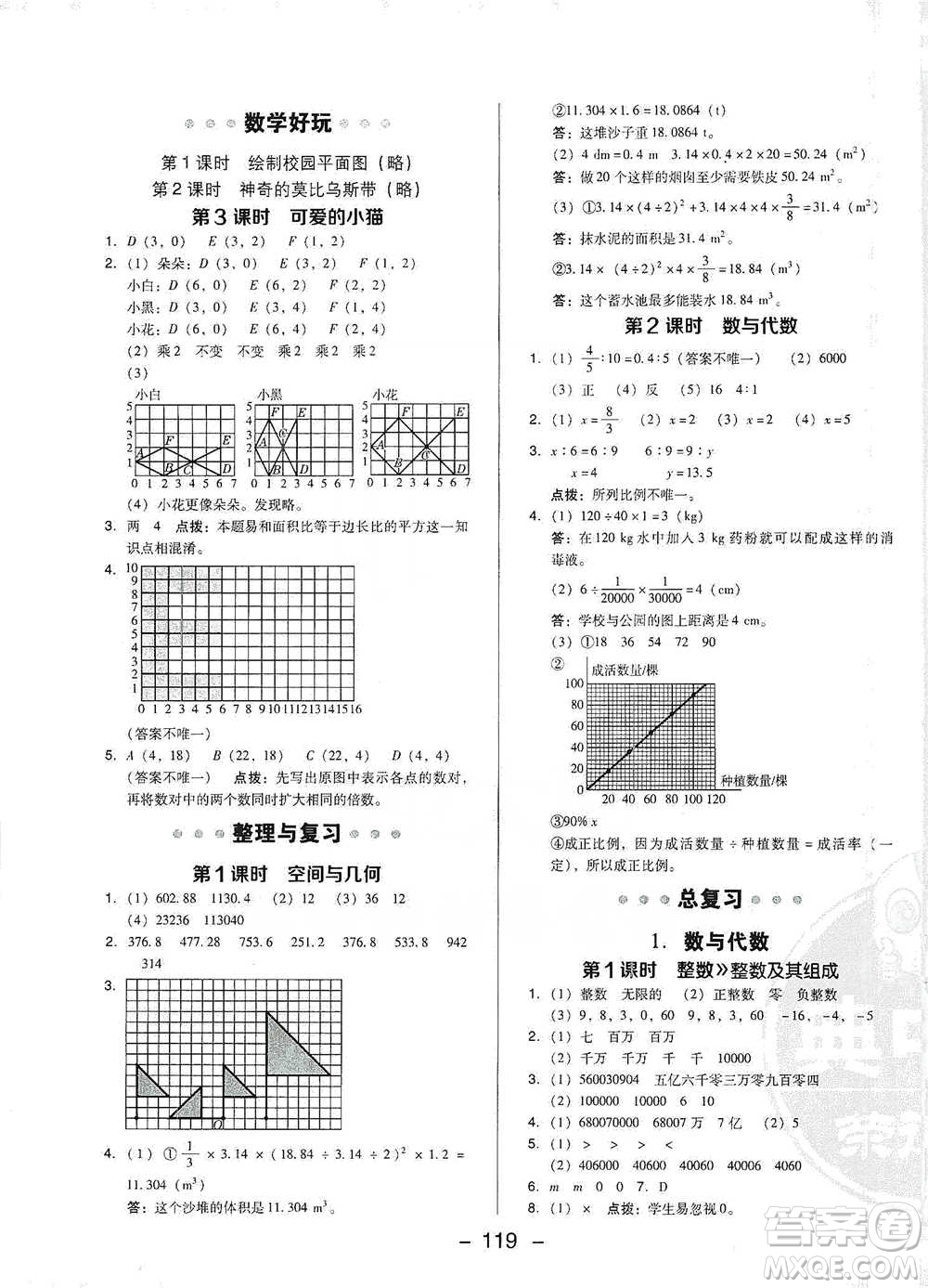 陜西人民教育出版社2021典中點(diǎn)六年級下冊數(shù)學(xué)北師大版參考答案