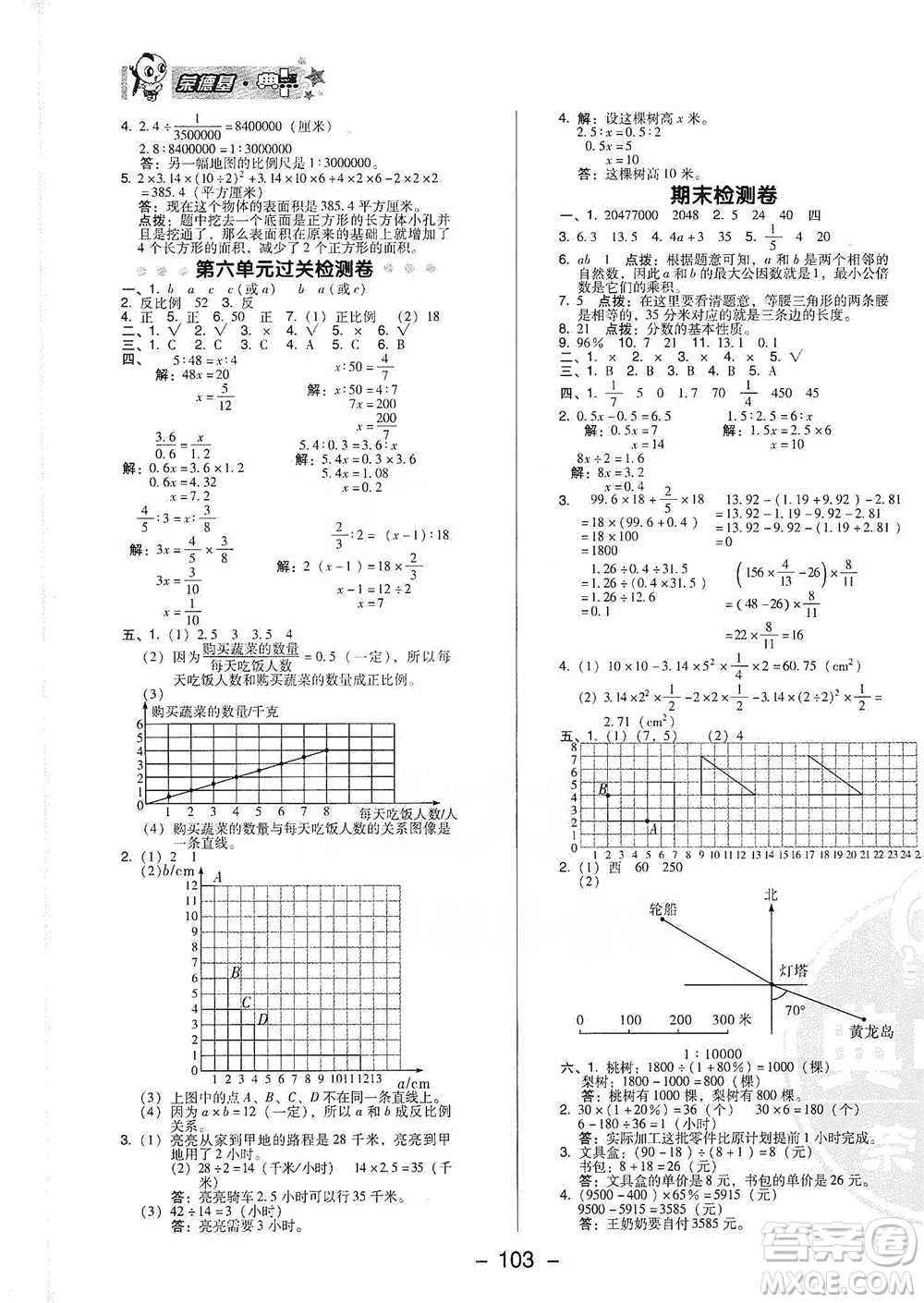 吉林教育出版社2021典中點六年級下冊數(shù)學蘇教版參考答案