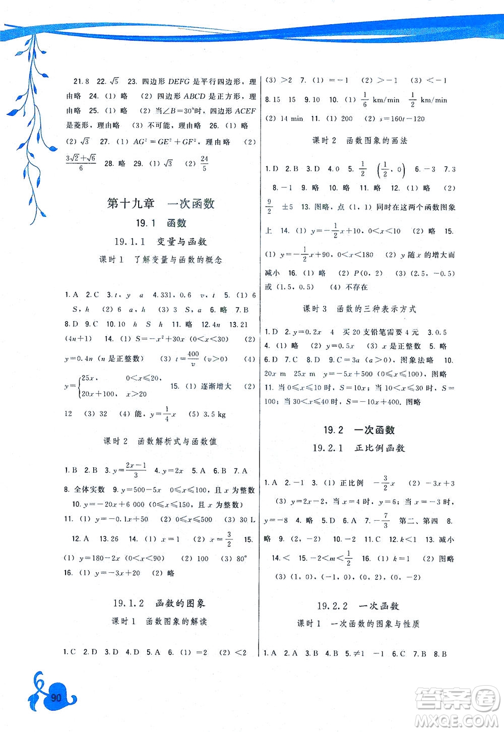 福建人民出版社2021頂尖課課練八年級(jí)數(shù)學(xué)下冊人教版答案