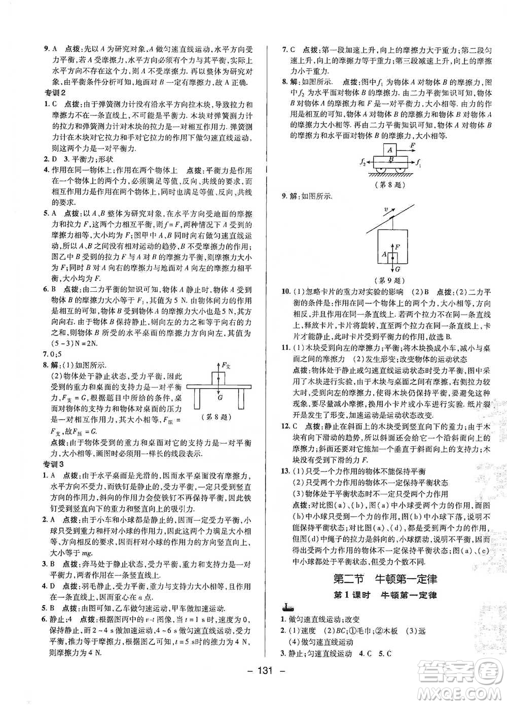 陜西人民教育出版社2021典中點八年級下冊物理人教版參考答案