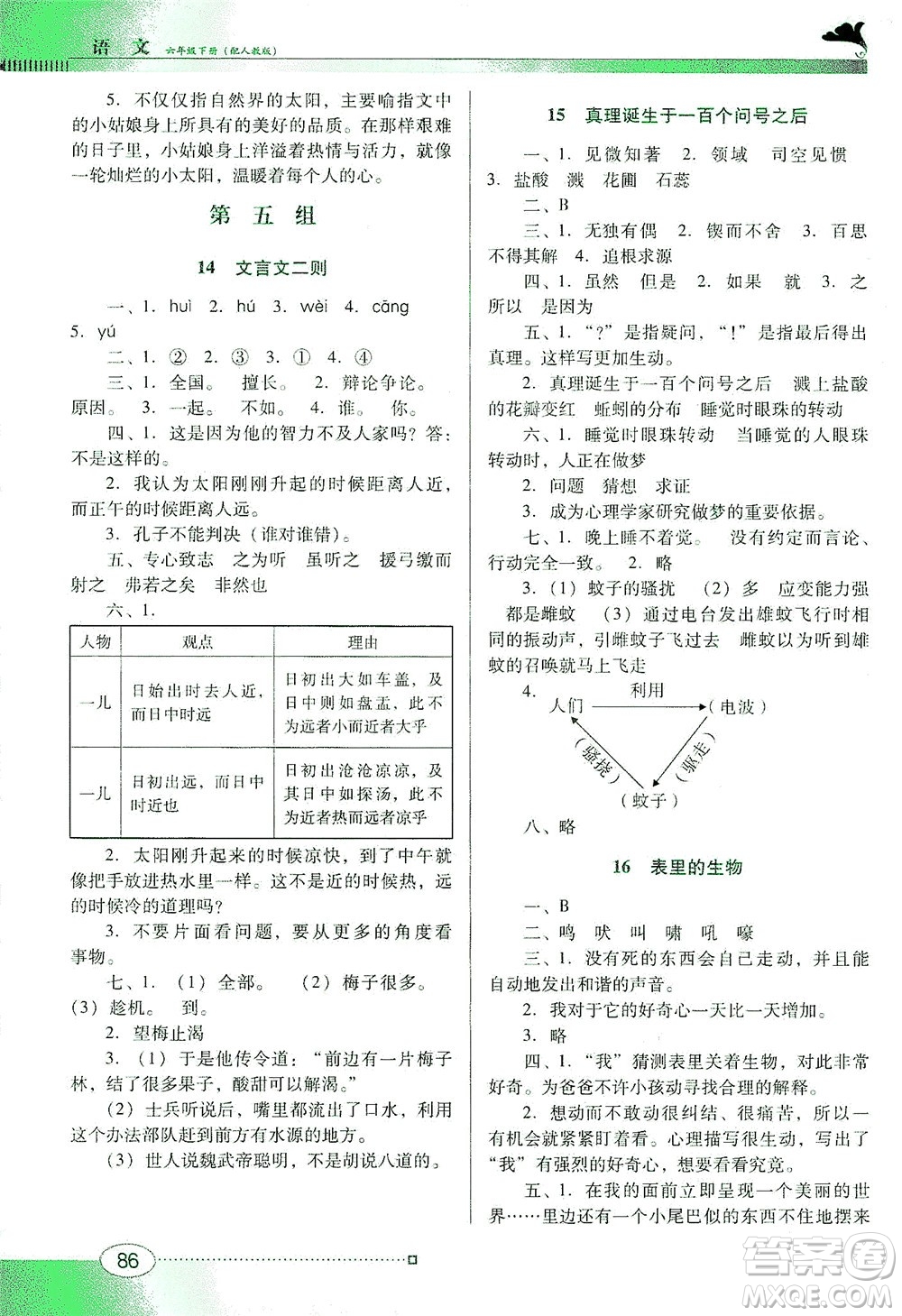 廣東教育出版社2021南方新課堂金牌學(xué)案語文六年級下冊人教版答案