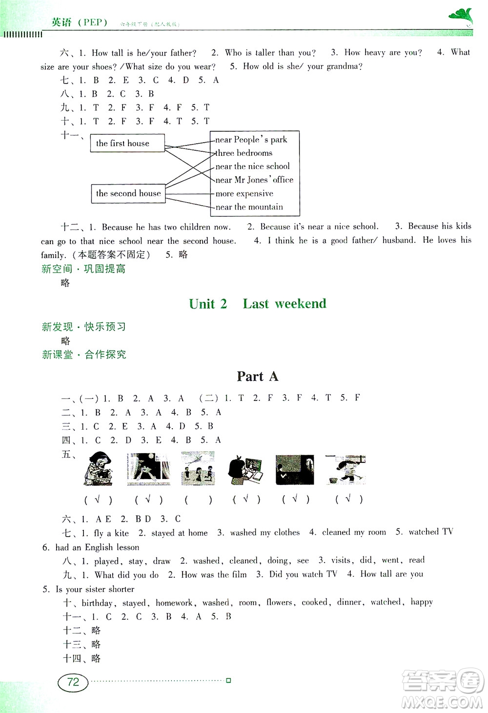 廣東教育出版社2021南方新課堂金牌學(xué)案英語(yǔ)六年級(jí)下冊(cè)PEP人教版答案