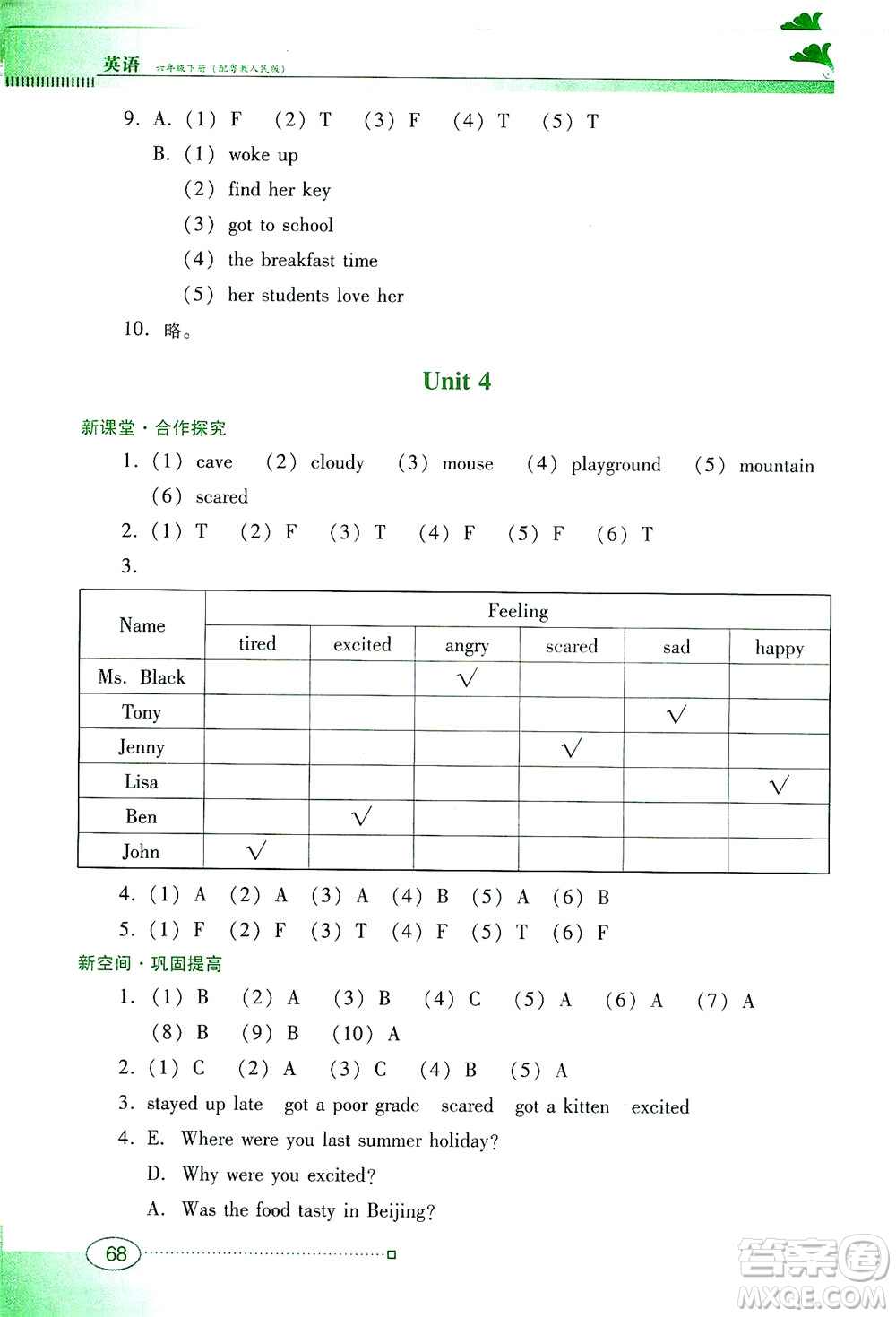 廣東教育出版社2021南方新課堂金牌學(xué)案英語六年級(jí)下冊(cè)粵教人民版答案