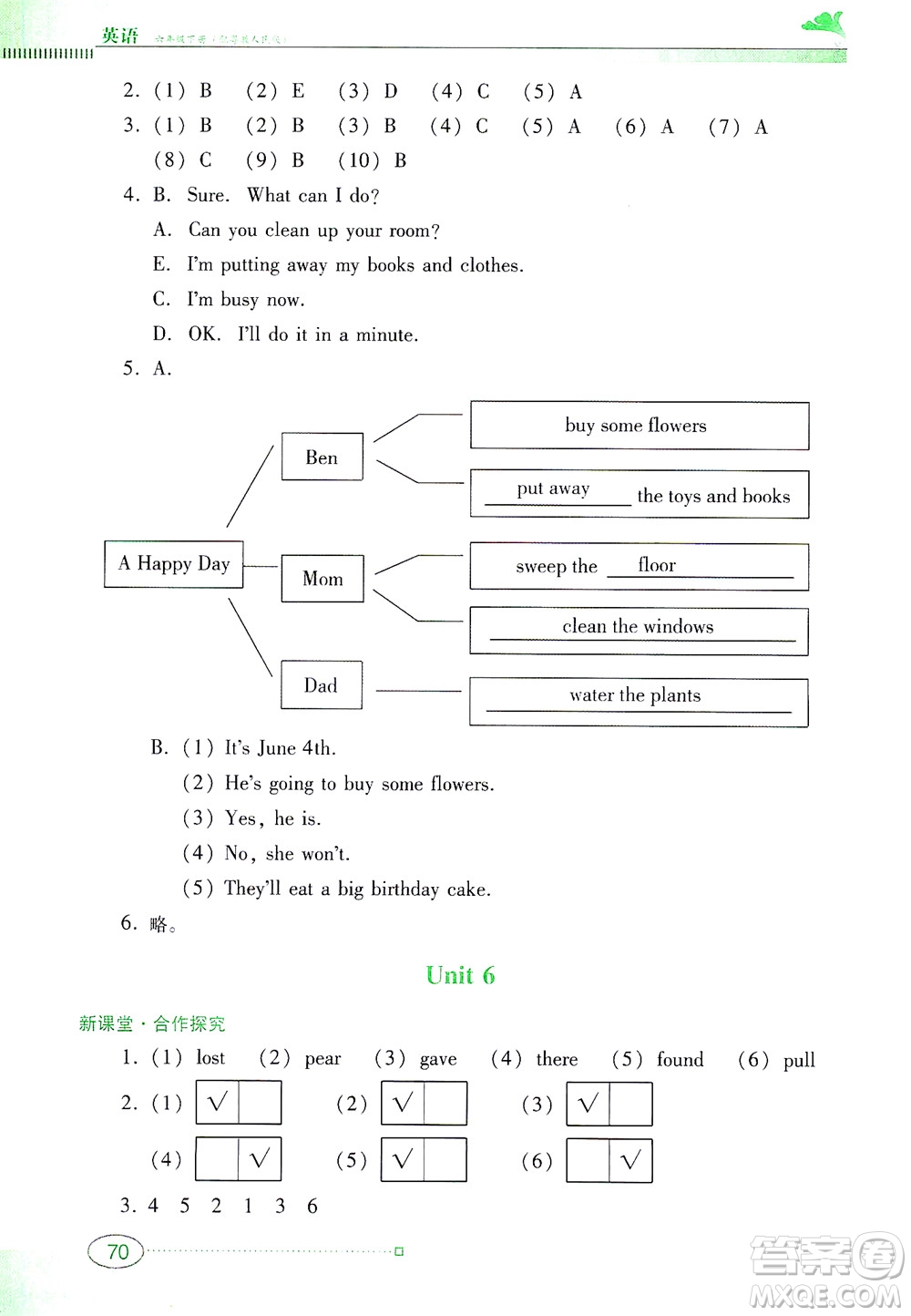 廣東教育出版社2021南方新課堂金牌學(xué)案英語六年級(jí)下冊(cè)粵教人民版答案