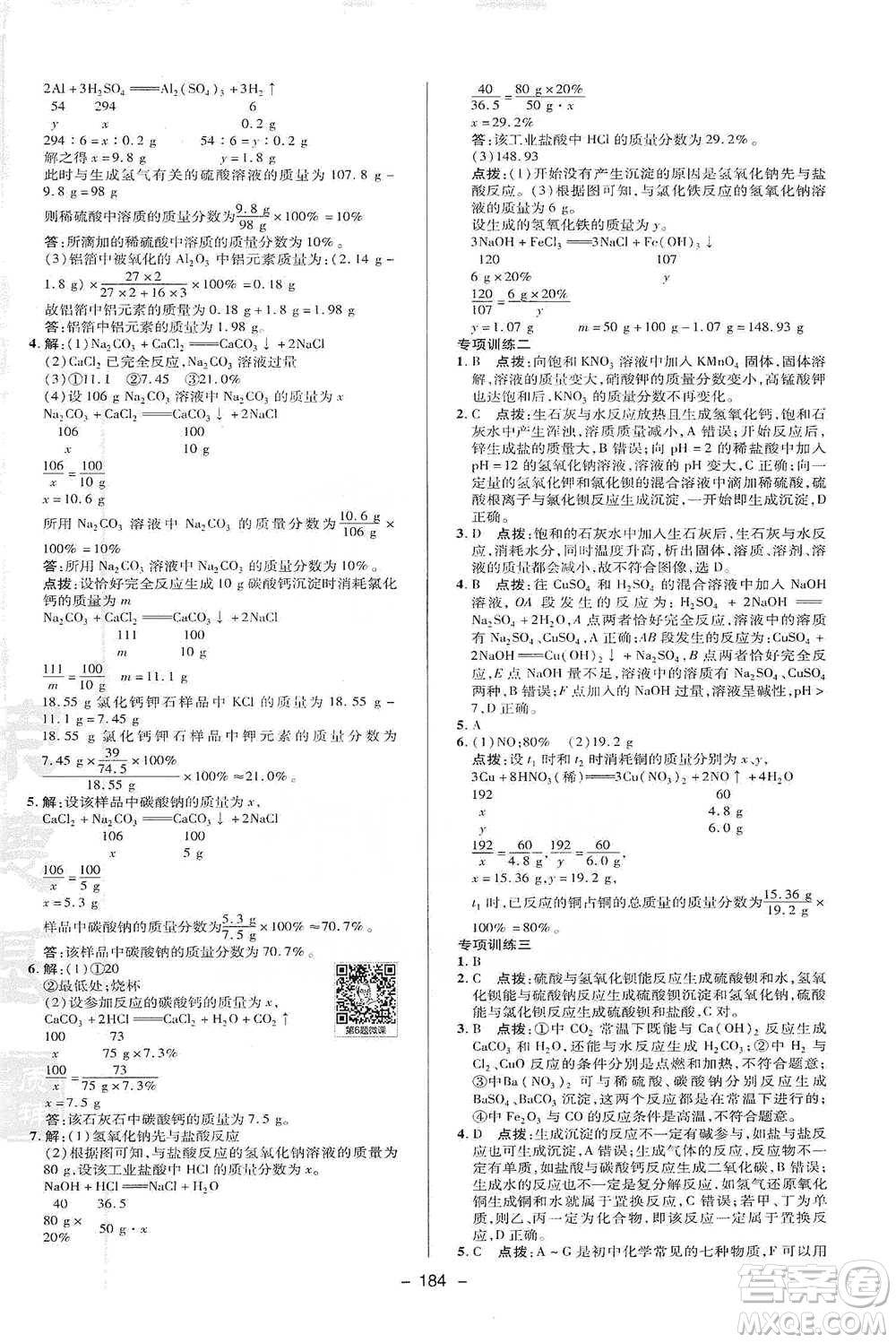 陜西人民教育出版社2021典中點九年級全一冊科學(xué)華師版參考答案