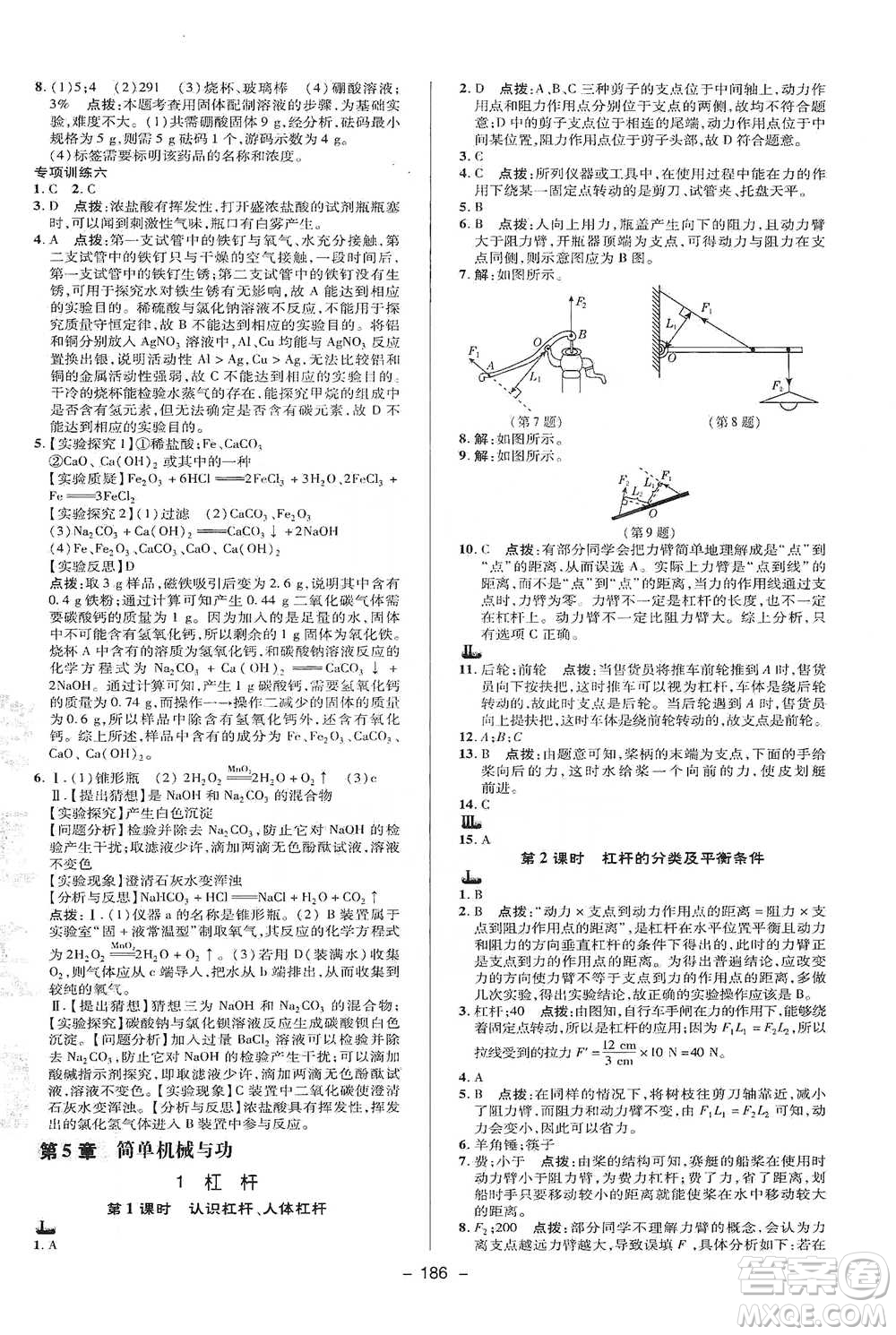 陜西人民教育出版社2021典中點九年級全一冊科學(xué)華師版參考答案