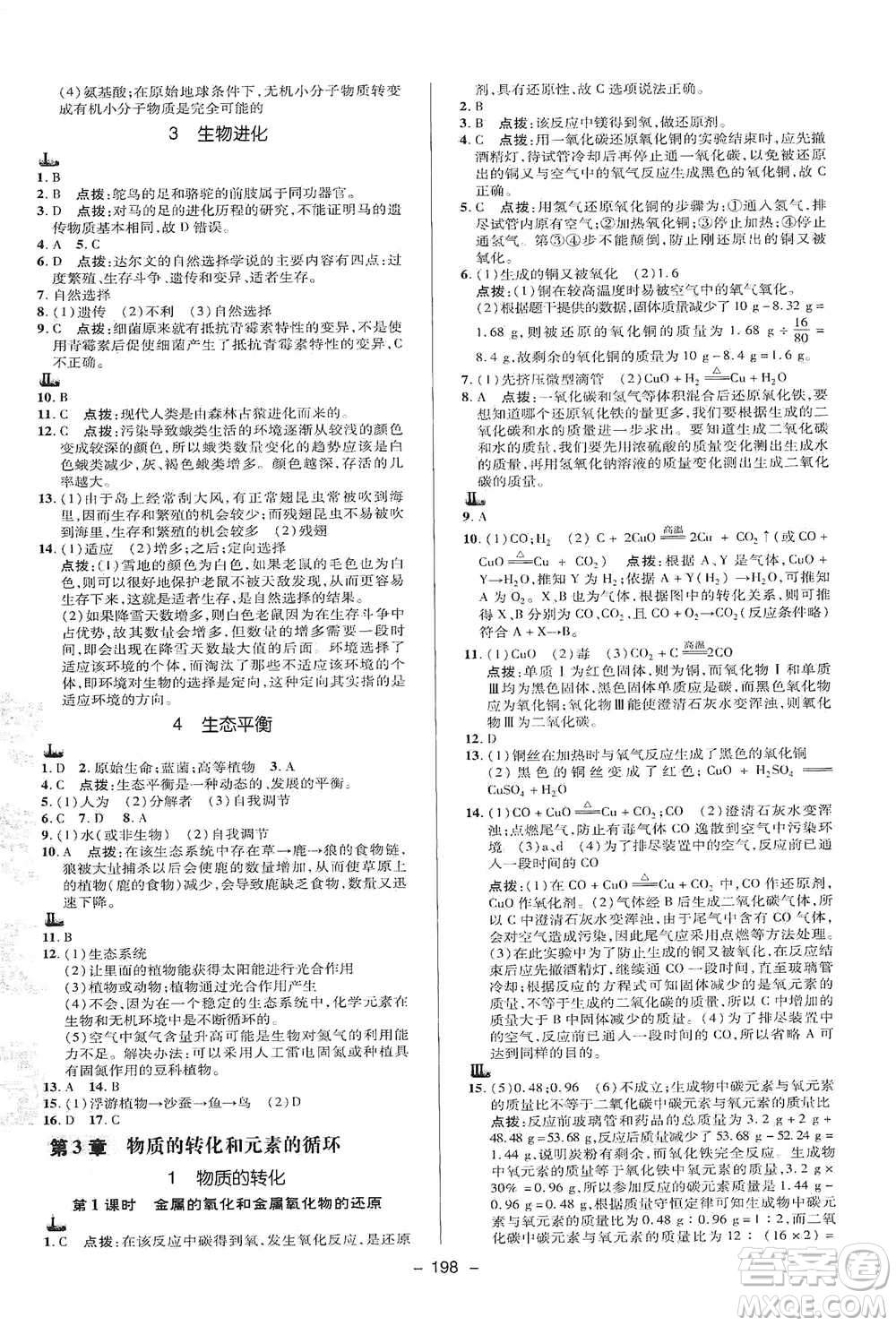 陜西人民教育出版社2021典中點九年級全一冊科學(xué)華師版參考答案