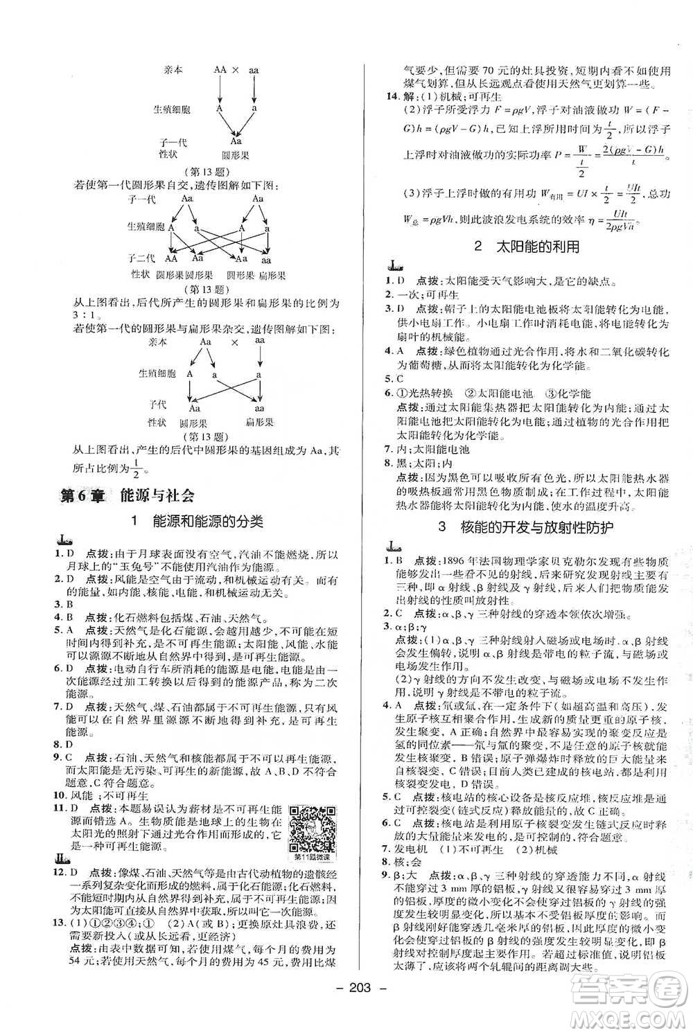 陜西人民教育出版社2021典中點九年級全一冊科學(xué)華師版參考答案