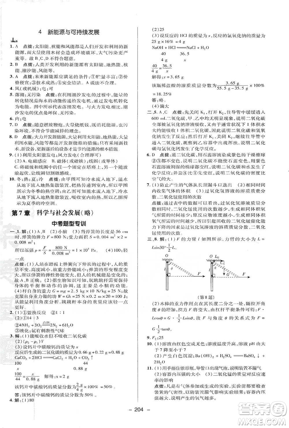 陜西人民教育出版社2021典中點九年級全一冊科學(xué)華師版參考答案