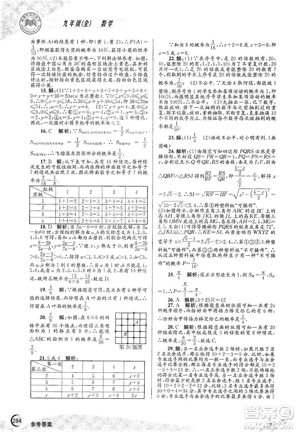 浙江工商大學(xué)出版社2021競(jìng)賽培優(yōu)教材九年級(jí)全一冊(cè)數(shù)學(xué)參考答案