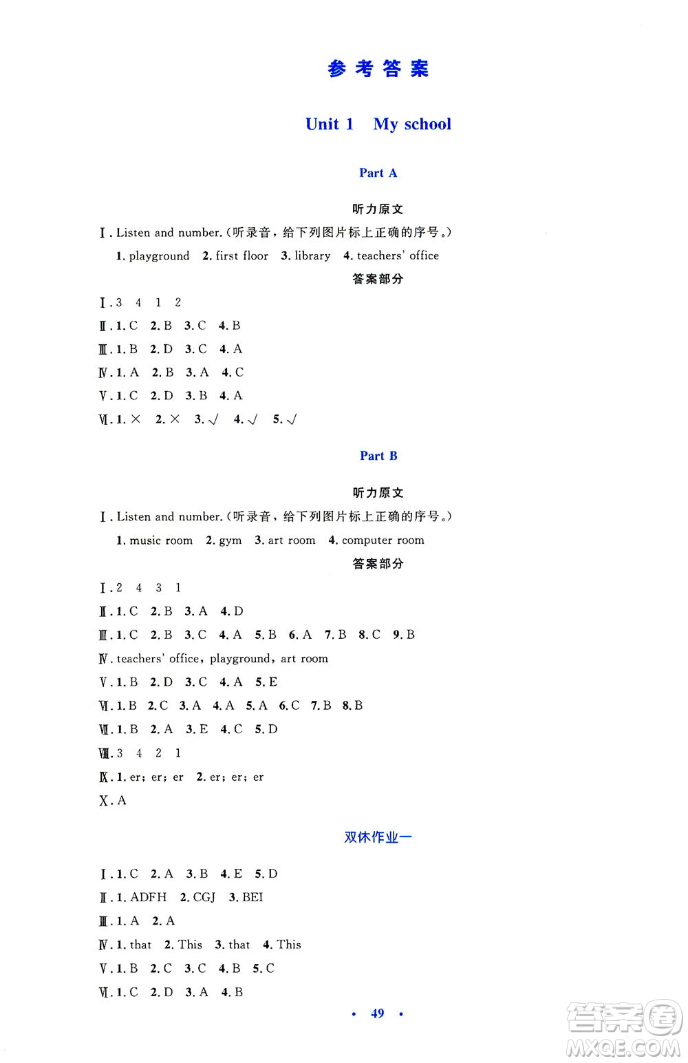 人民教育出版社2021小學(xué)同步測(cè)控優(yōu)化設(shè)計(jì)四年級(jí)英語(yǔ)下冊(cè)PEP版答案