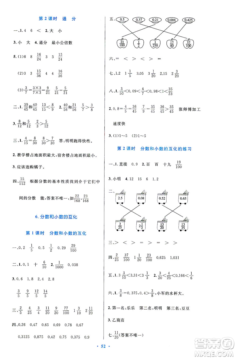 人民教育出版社2021小學同步測控優(yōu)化設計五年級數(shù)學下冊人教版答案