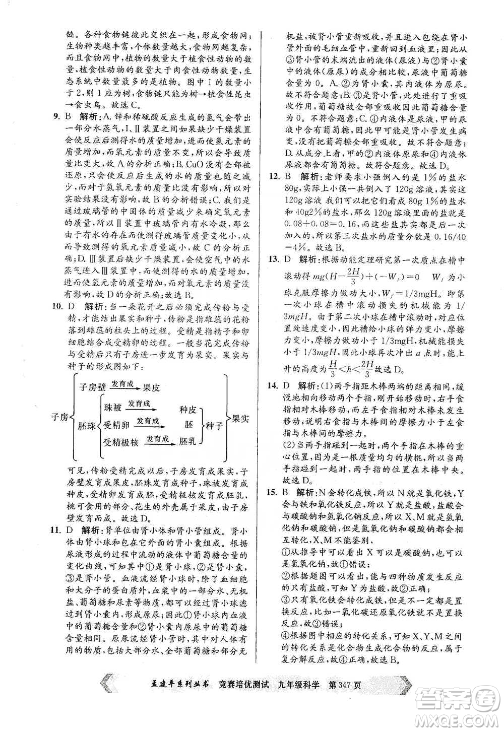 浙江工商大學(xué)出版社2021競賽培優(yōu)測試九年級全一冊科學(xué)參考答案