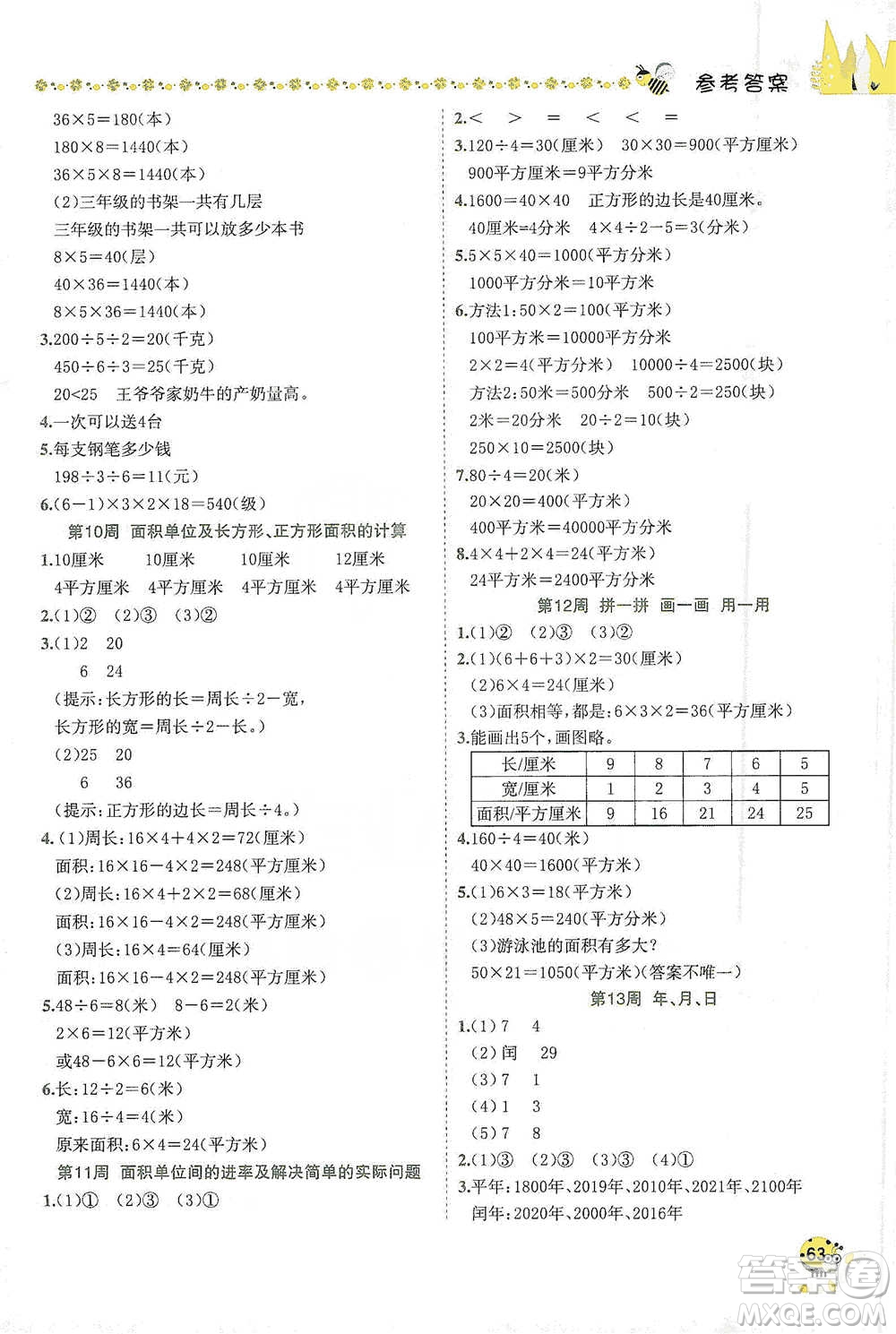 龍門(mén)書(shū)局2021黃岡小狀元易錯(cuò)周周練三年級(jí)下冊(cè)數(shù)學(xué)人教版參考答案