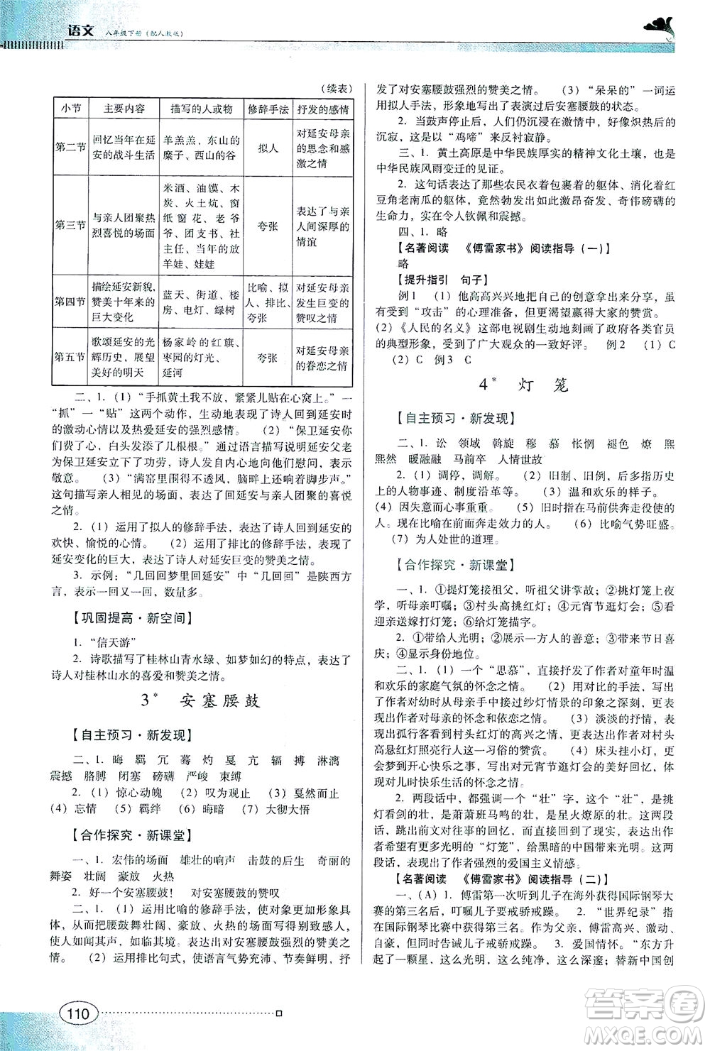 廣東教育出版社2021南方新課堂金牌學案語文八年級下冊人教版答案