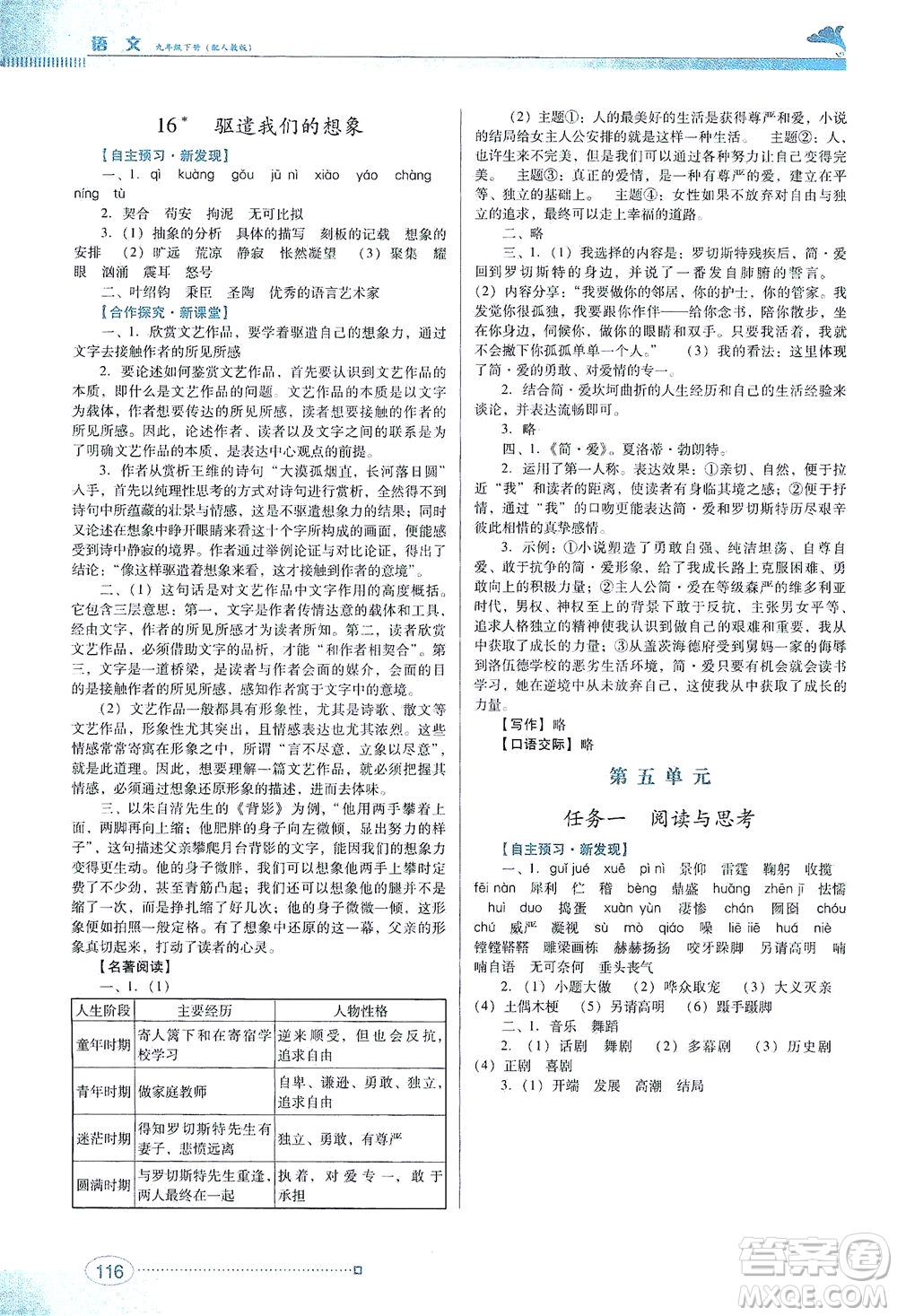 廣東教育出版社2021南方新課堂金牌學(xué)案語文九年級下冊人教版答案