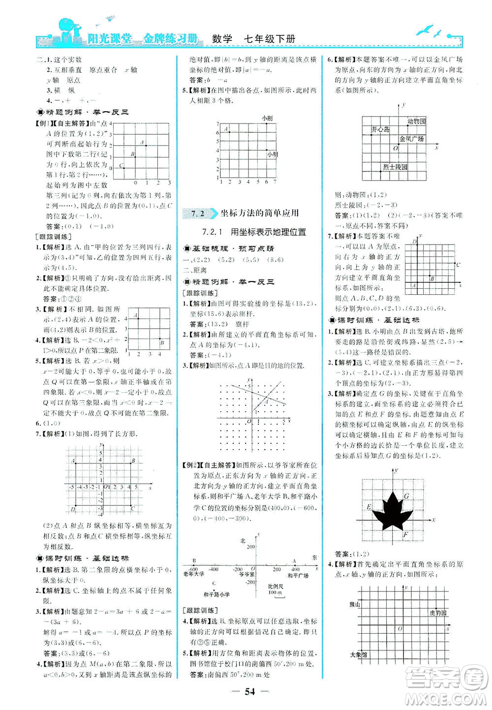 人民教育出版社2021陽(yáng)光課堂金牌練習(xí)冊(cè)數(shù)學(xué)七年級(jí)下冊(cè)人教版答案