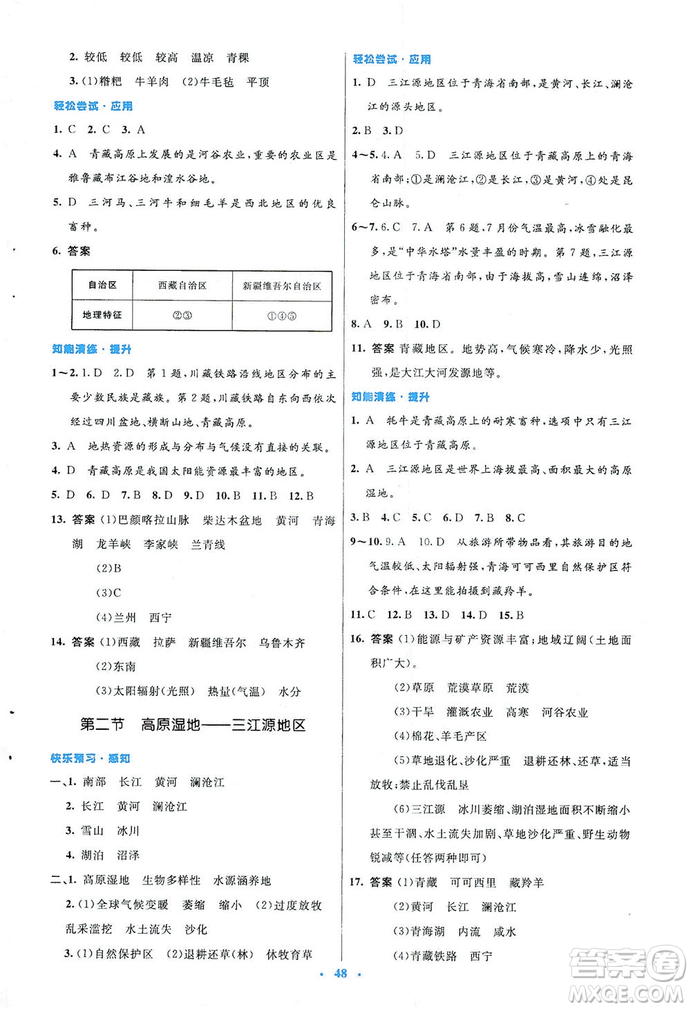 人民教育出版社2021初中同步測控優(yōu)化設(shè)計八年級地理下冊人教版答案