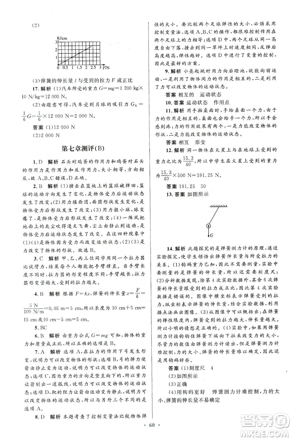 人民教育出版社2021初中同步測控優(yōu)化設(shè)計八年級物理下冊人教版答案