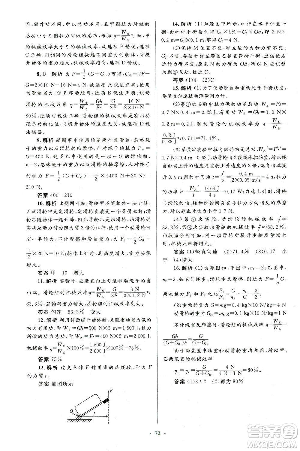 人民教育出版社2021初中同步測控優(yōu)化設(shè)計八年級物理下冊人教版答案