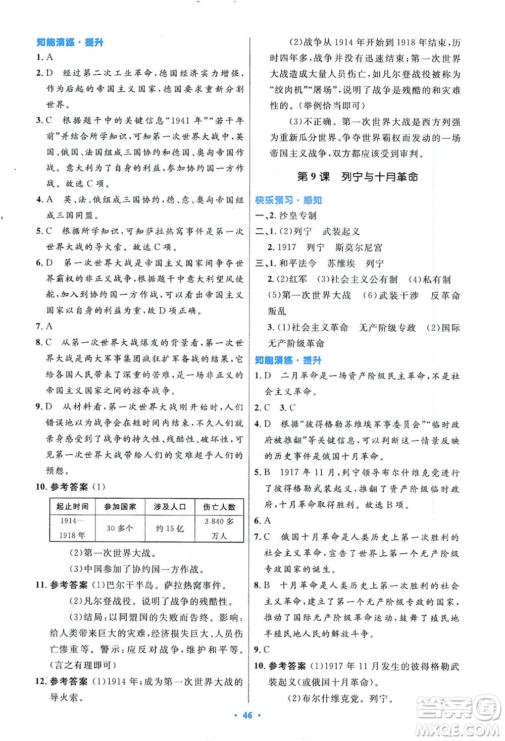 人民教育出版社2021初中同步測控優(yōu)化設(shè)計九年級歷史下冊人教版答案