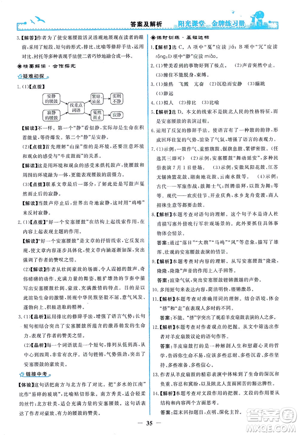 人民教育出版社2021陽光課堂金牌練習(xí)冊(cè)語文八年級(jí)下冊(cè)人教版答案