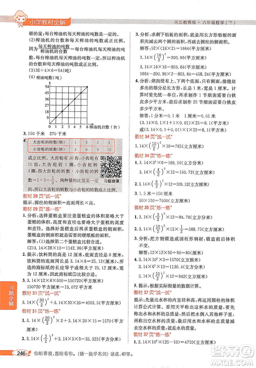 陜西人民教育出版社2021小學(xué)教材全解六年級下冊數(shù)學(xué)河北教育版參考答案