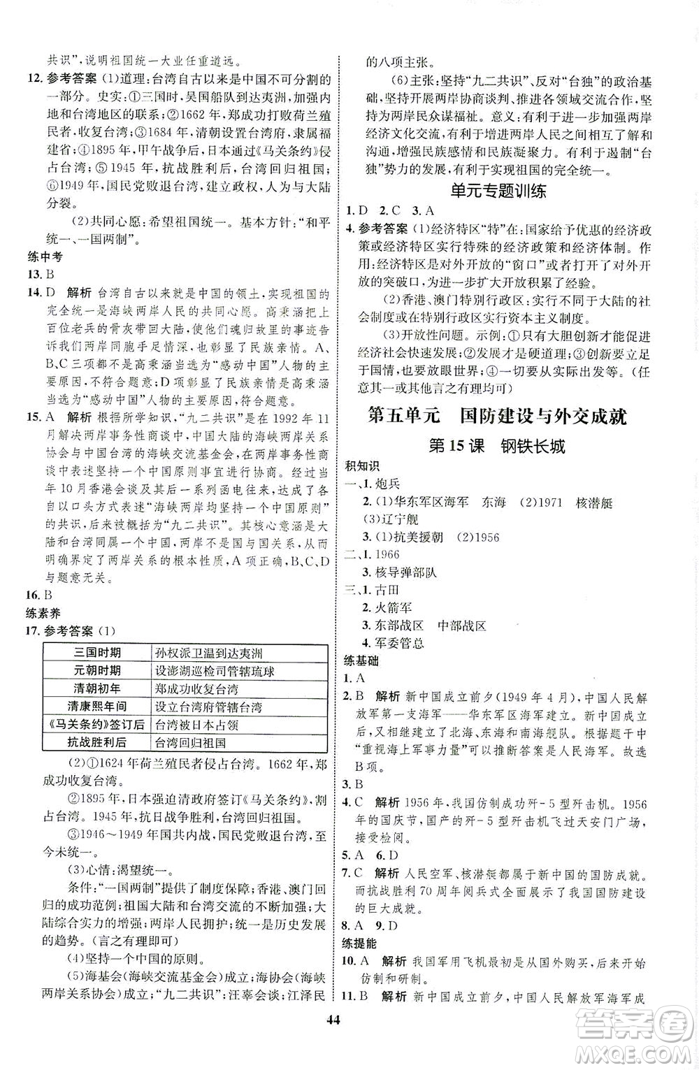 現(xiàn)代教育出版社2021初中同步學(xué)考優(yōu)化設(shè)計八年級歷史下冊RJ人教版答案