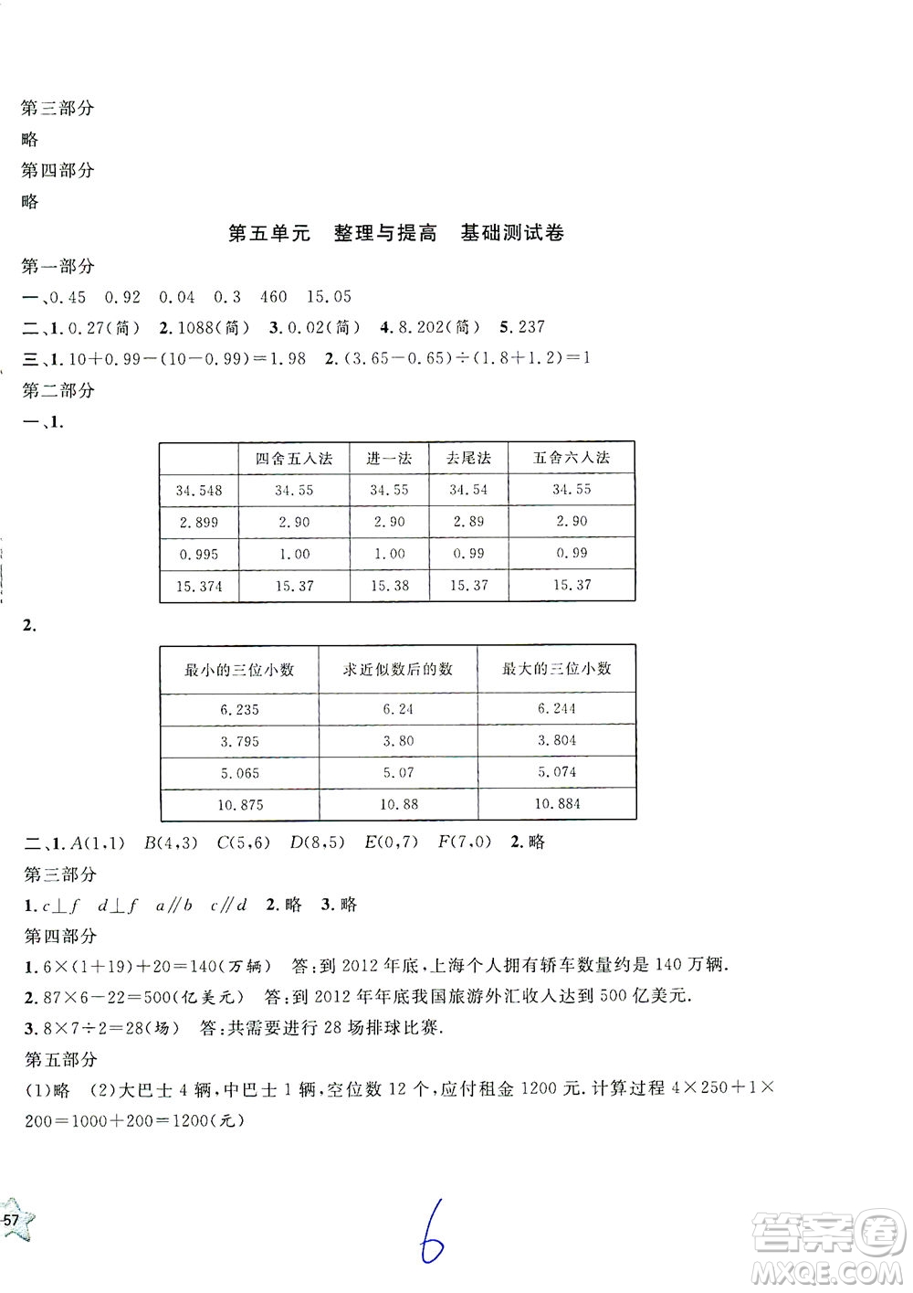 安徽人民出版社2021一卷搞定數(shù)學(xué)四年級下冊上海專用版答案