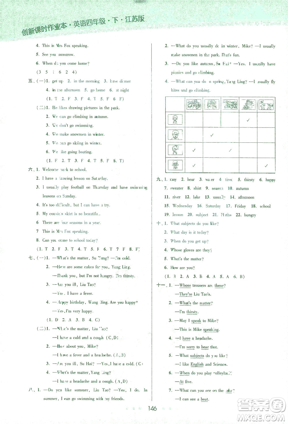 江蘇鳳凰美術(shù)出版社2021創(chuàng)新課時(shí)作業(yè)本英語四年級(jí)下冊(cè)江蘇版答案