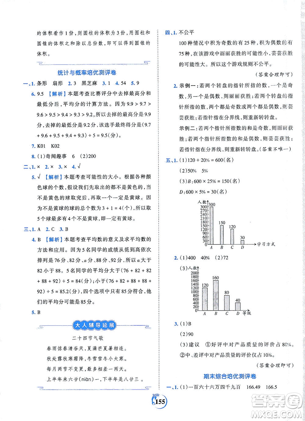 江西人民出版社2021春王朝霞德才兼?zhèn)渥鳂I(yè)創(chuàng)新設計數(shù)學六年級下冊RJ版人教版答案