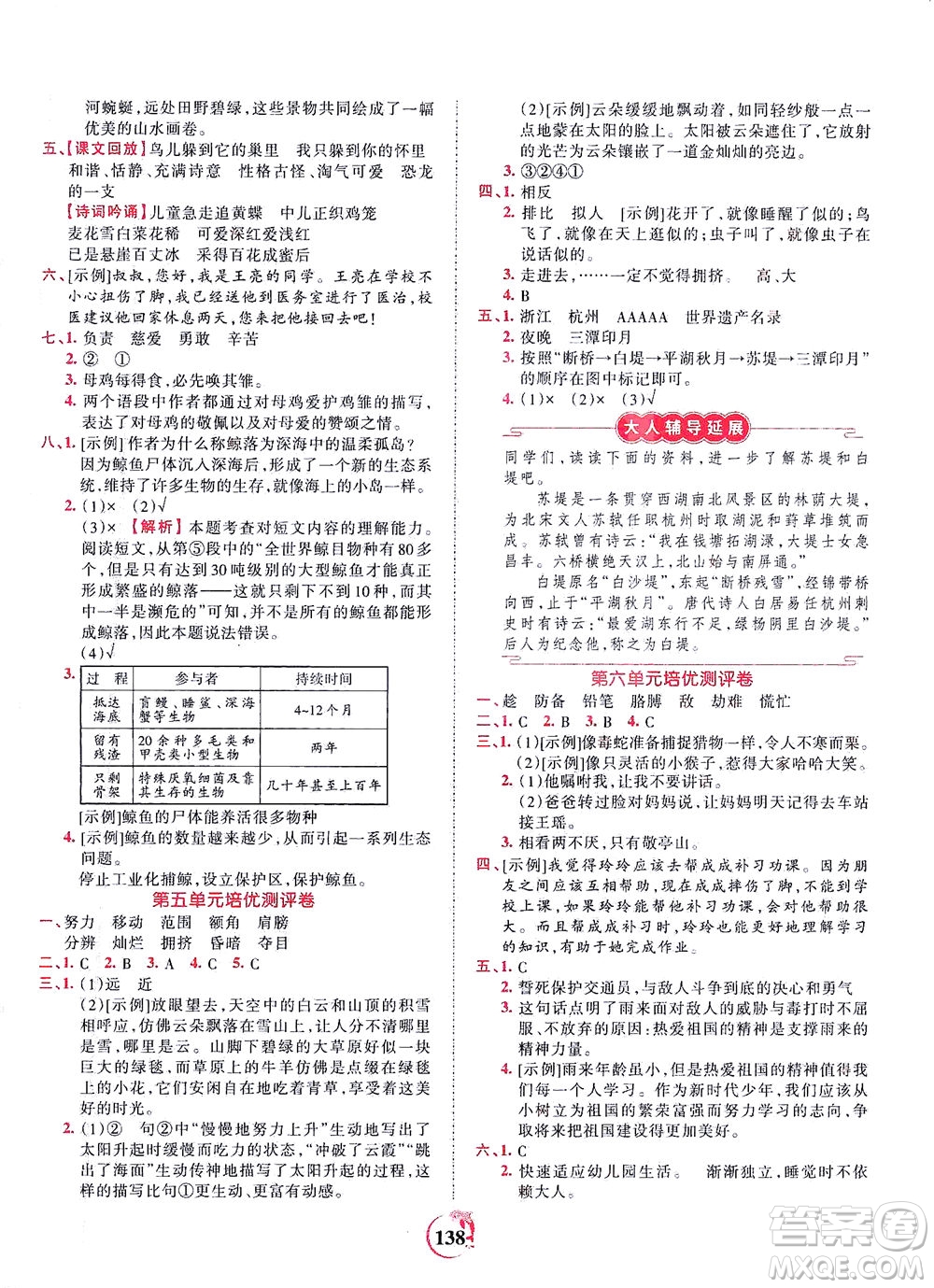 江西人民出版社2021春王朝霞德才兼?zhèn)渥鳂I(yè)創(chuàng)新設計語文四年級下冊RJ版人教版答案