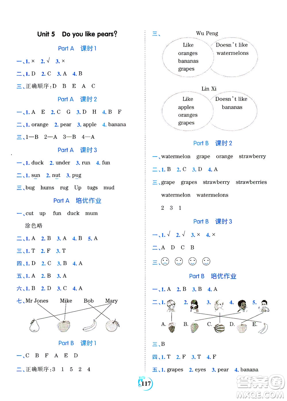 江西人民出版社2021春王朝霞德才兼?zhèn)渥鳂I(yè)創(chuàng)新設(shè)計(jì)英語(yǔ)三年級(jí)下冊(cè)PEP版人教版答案