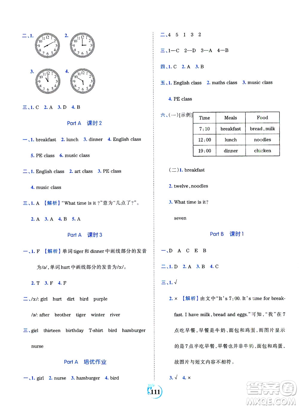 江西人民出版社2021春王朝霞德才兼?zhèn)渥鳂I(yè)創(chuàng)新設(shè)計(jì)英語(yǔ)四年級(jí)下冊(cè)PEP版人教版答案