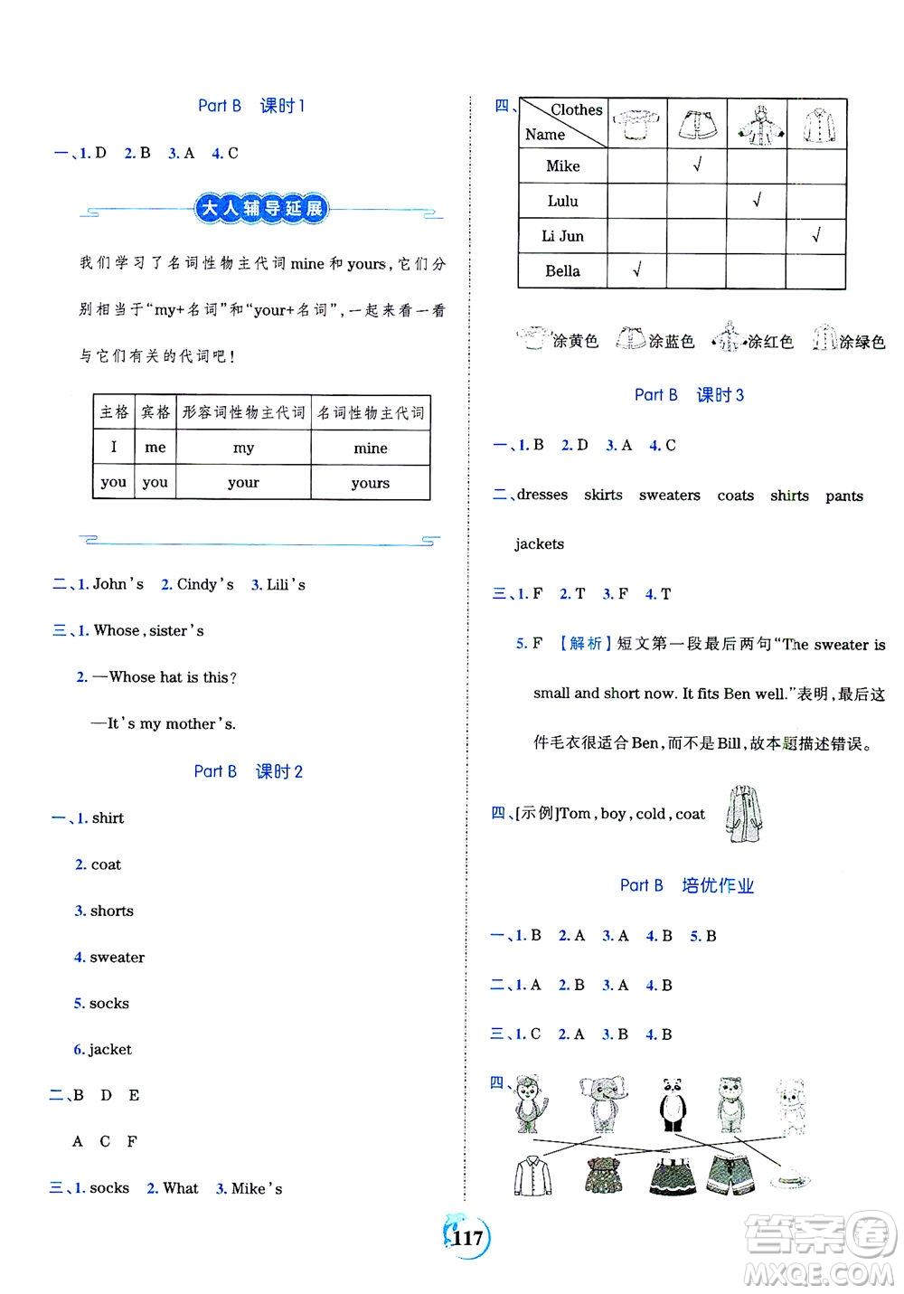 江西人民出版社2021春王朝霞德才兼?zhèn)渥鳂I(yè)創(chuàng)新設(shè)計(jì)英語(yǔ)四年級(jí)下冊(cè)PEP版人教版答案