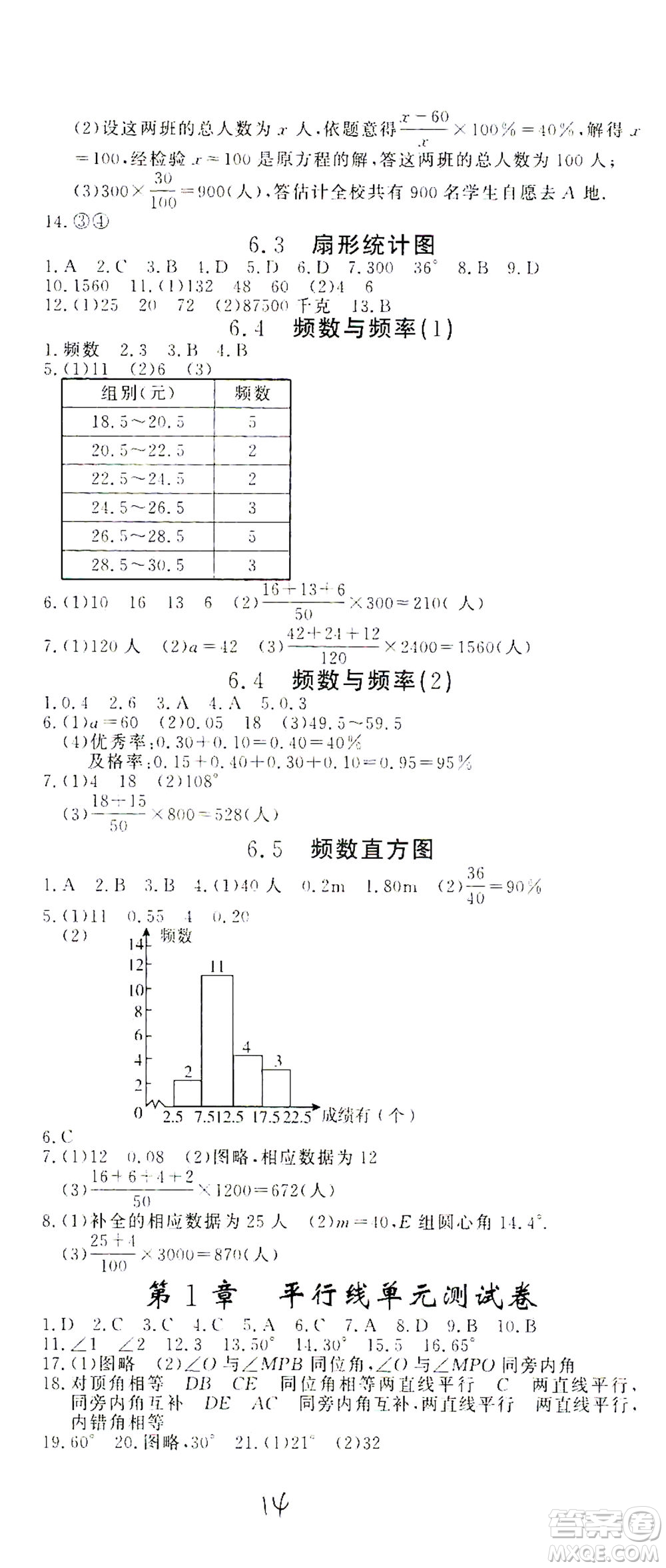 花山文藝出版社2021學(xué)科能力達(dá)標(biāo)初中生100全優(yōu)卷七年級(jí)數(shù)學(xué)下冊(cè)浙教版答案