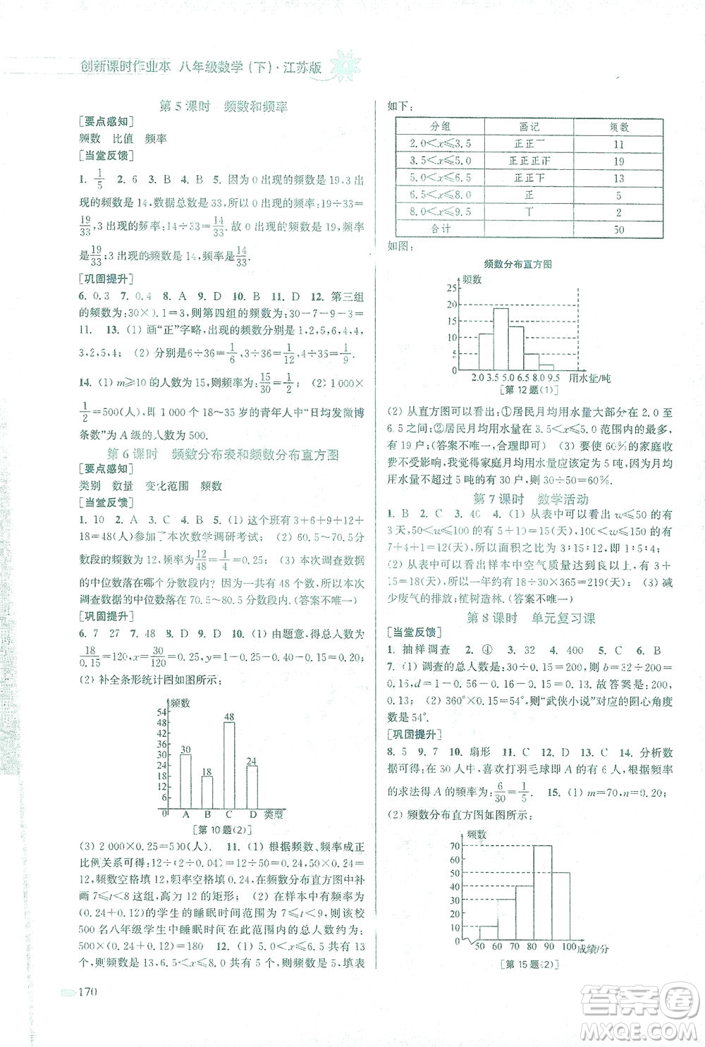 江蘇鳳凰美術出版社2021創(chuàng)新課時作業(yè)本數學八年級下冊江蘇版答案