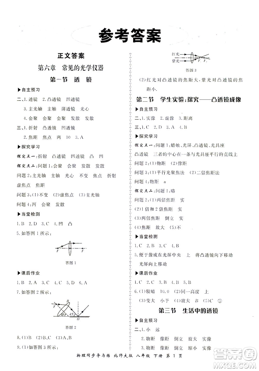 鄭州大學(xué)出版社2021新學(xué)案同步導(dǎo)與練八年級(jí)物理下冊(cè)北師大版答案