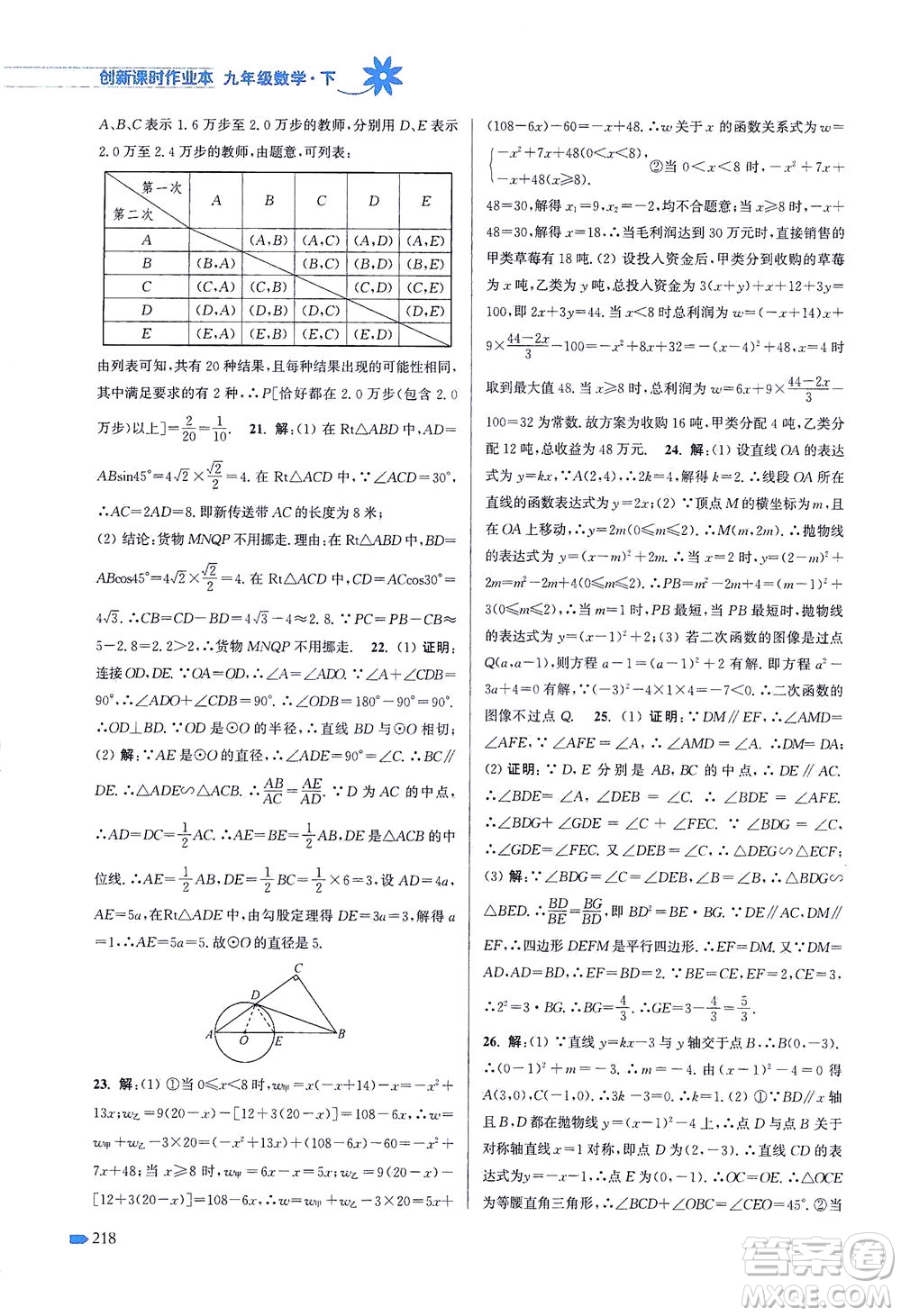 江蘇鳳凰美術出版社2021創(chuàng)新課時作業(yè)本數(shù)學九年級下冊江蘇版答案