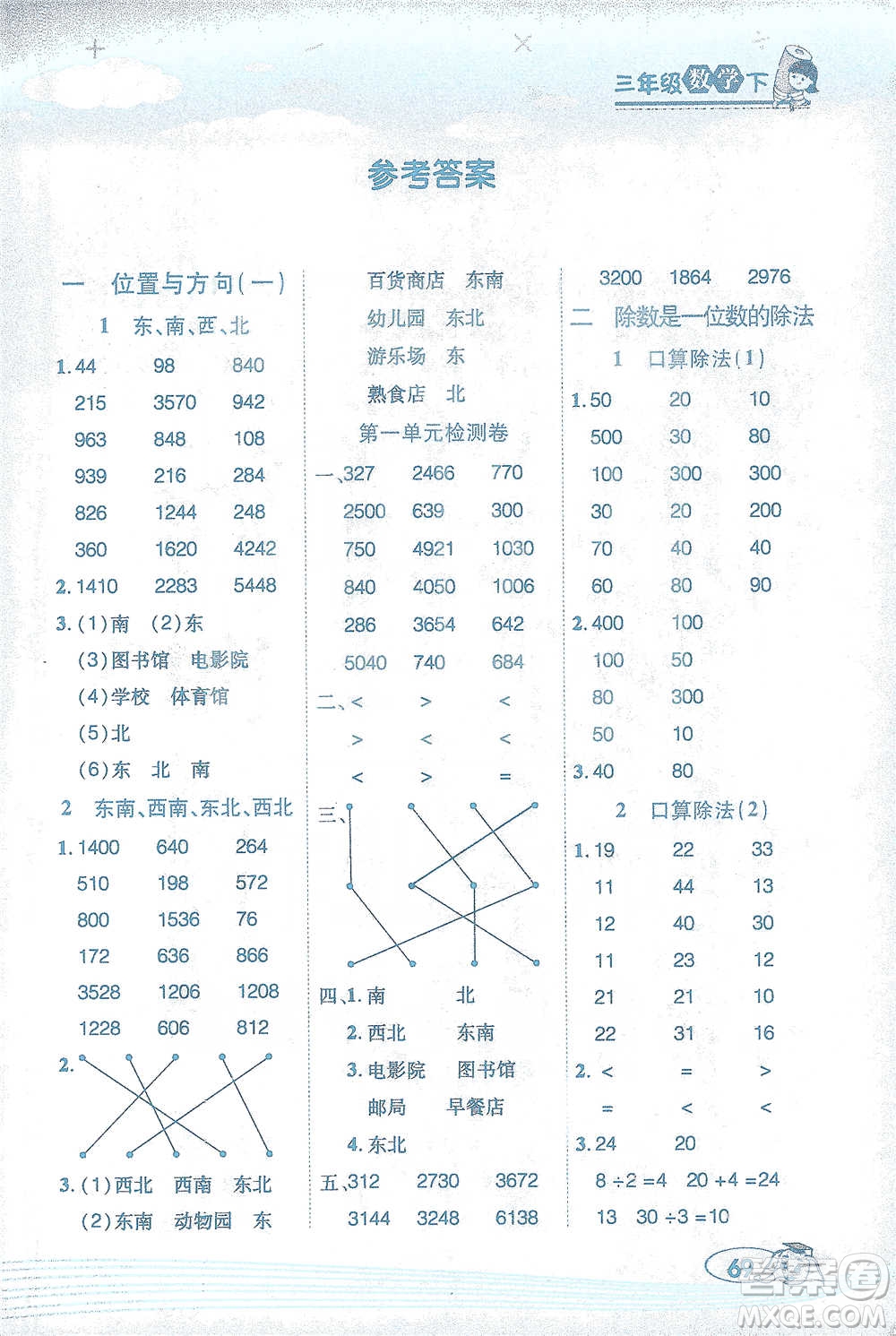 西安出版社2021幫你學(xué)口算題卡三年級下冊數(shù)學(xué)人教版參考答案