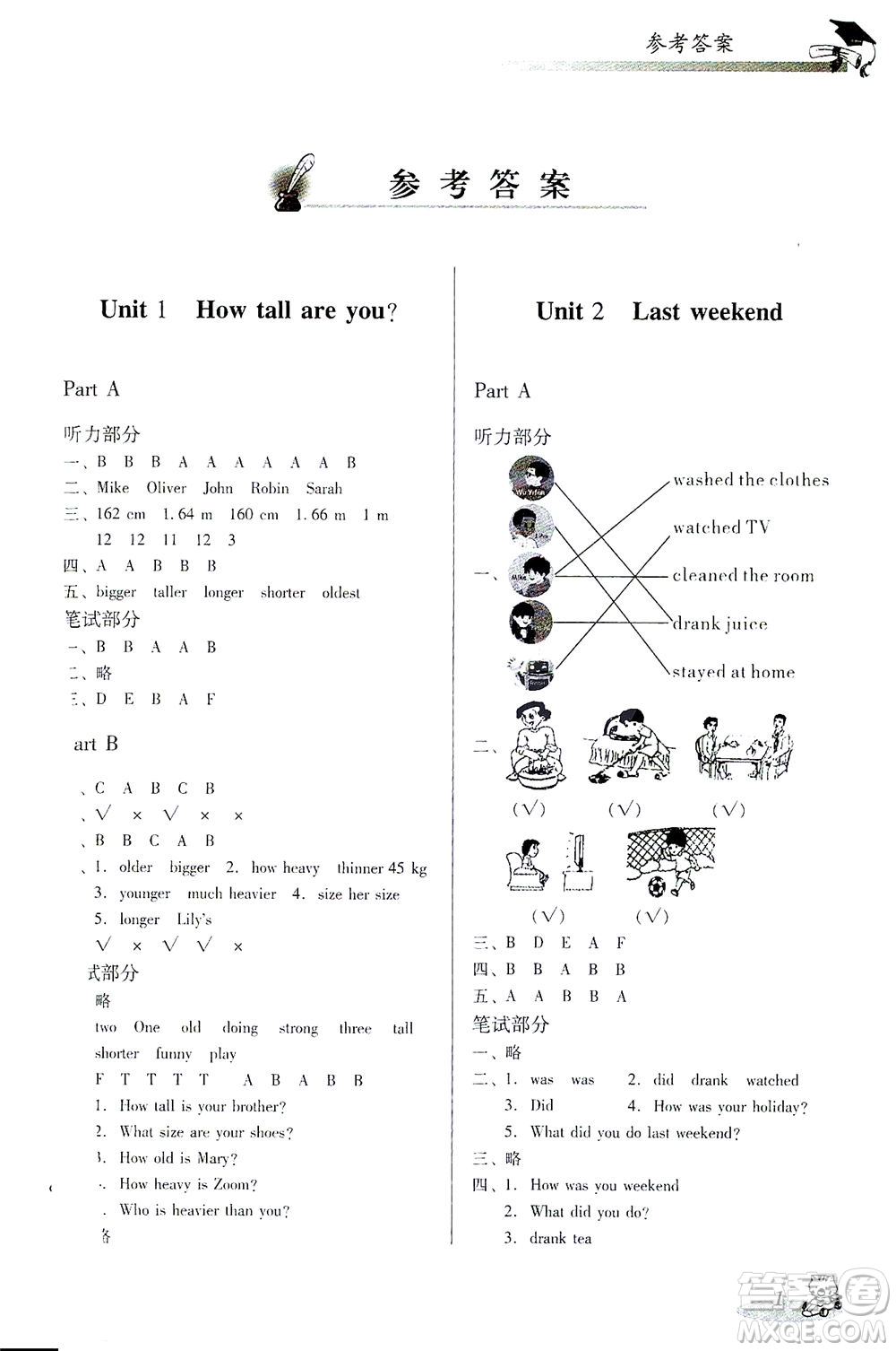 廣東經(jīng)濟出版社2021雙基同步導(dǎo)航訓(xùn)練六年級英語下冊人教PEP版答案