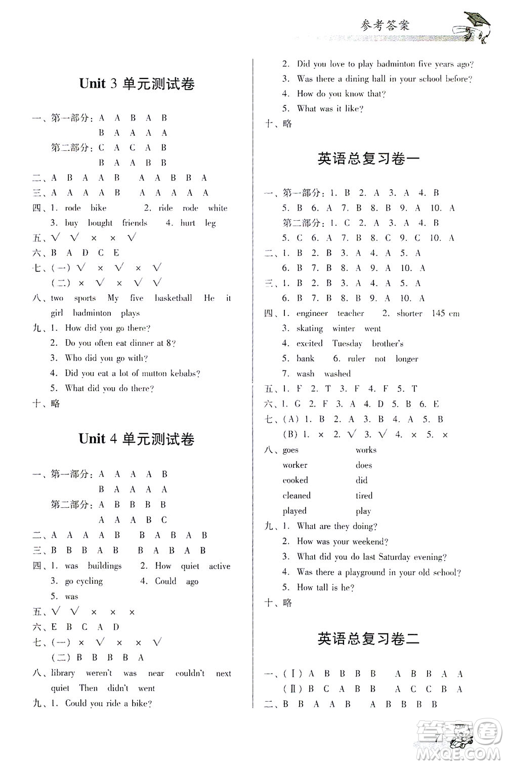 廣東經(jīng)濟出版社2021雙基同步導(dǎo)航訓(xùn)練六年級英語下冊人教PEP版答案