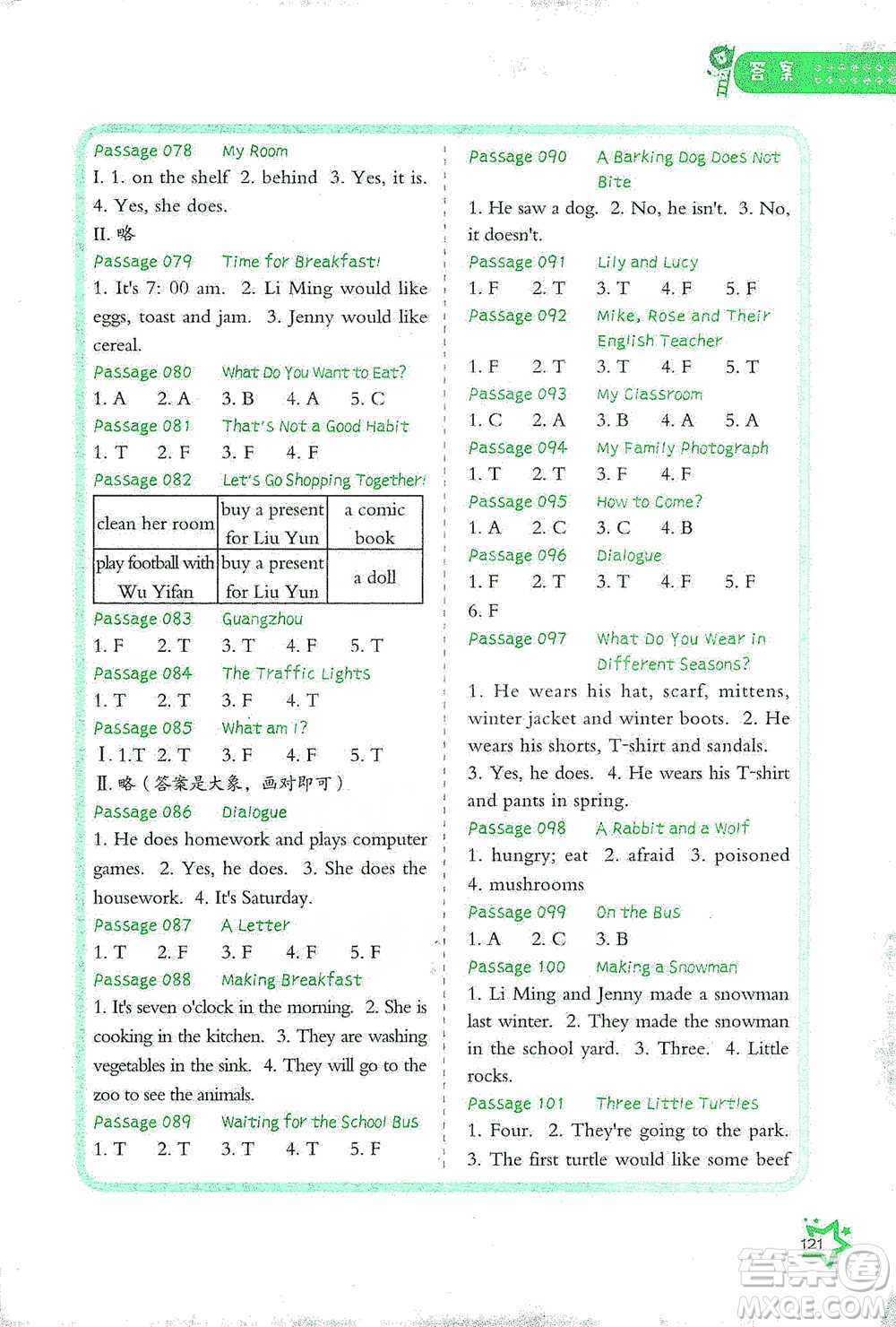 華中科技大學(xué)出版社2021小學(xué)英語閱讀理解100+8篇三年級(jí)通用版參考答案