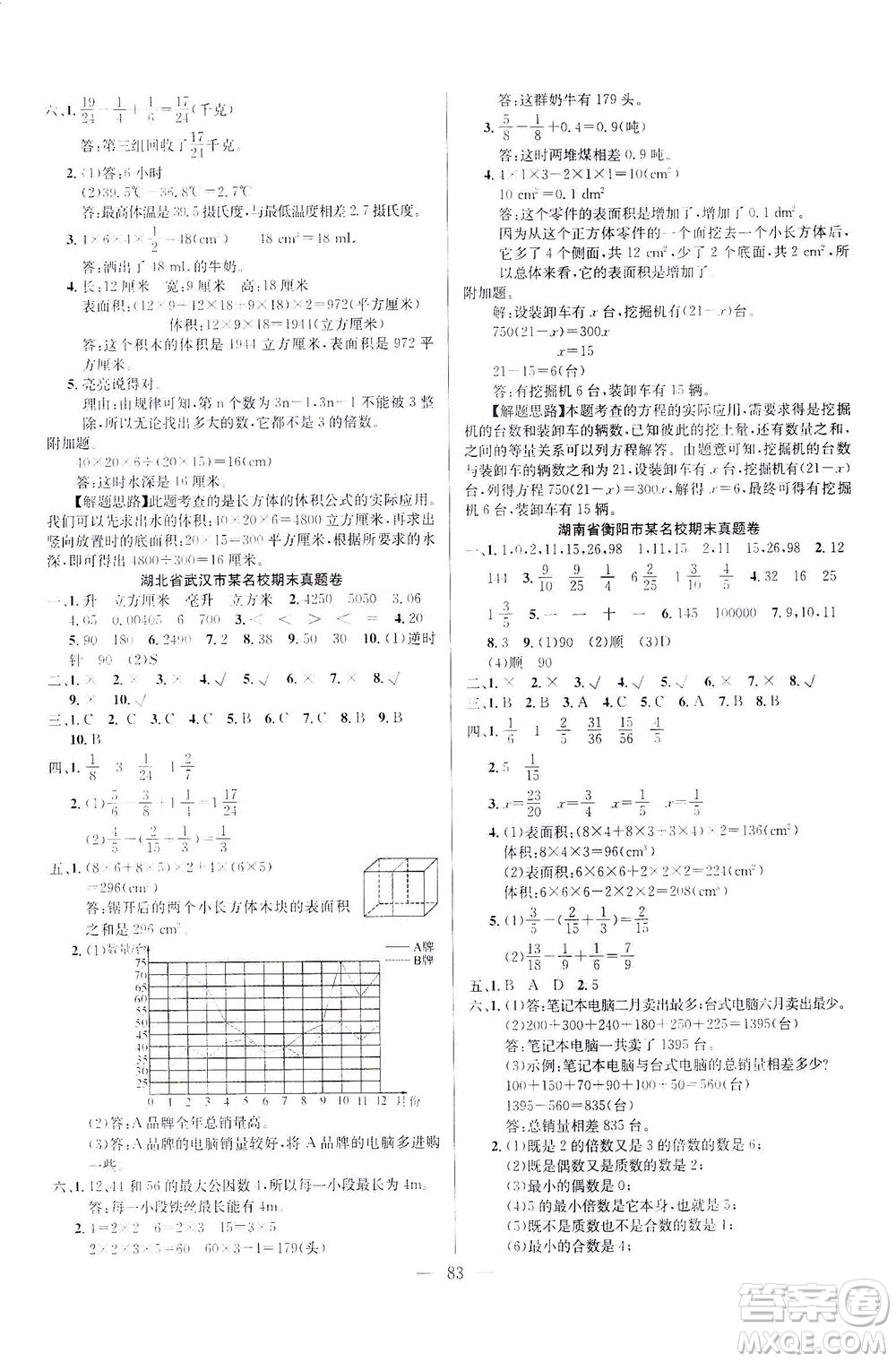 延邊人民出版社2021決勝期末100分?jǐn)?shù)學(xué)五年級下冊人教版答案