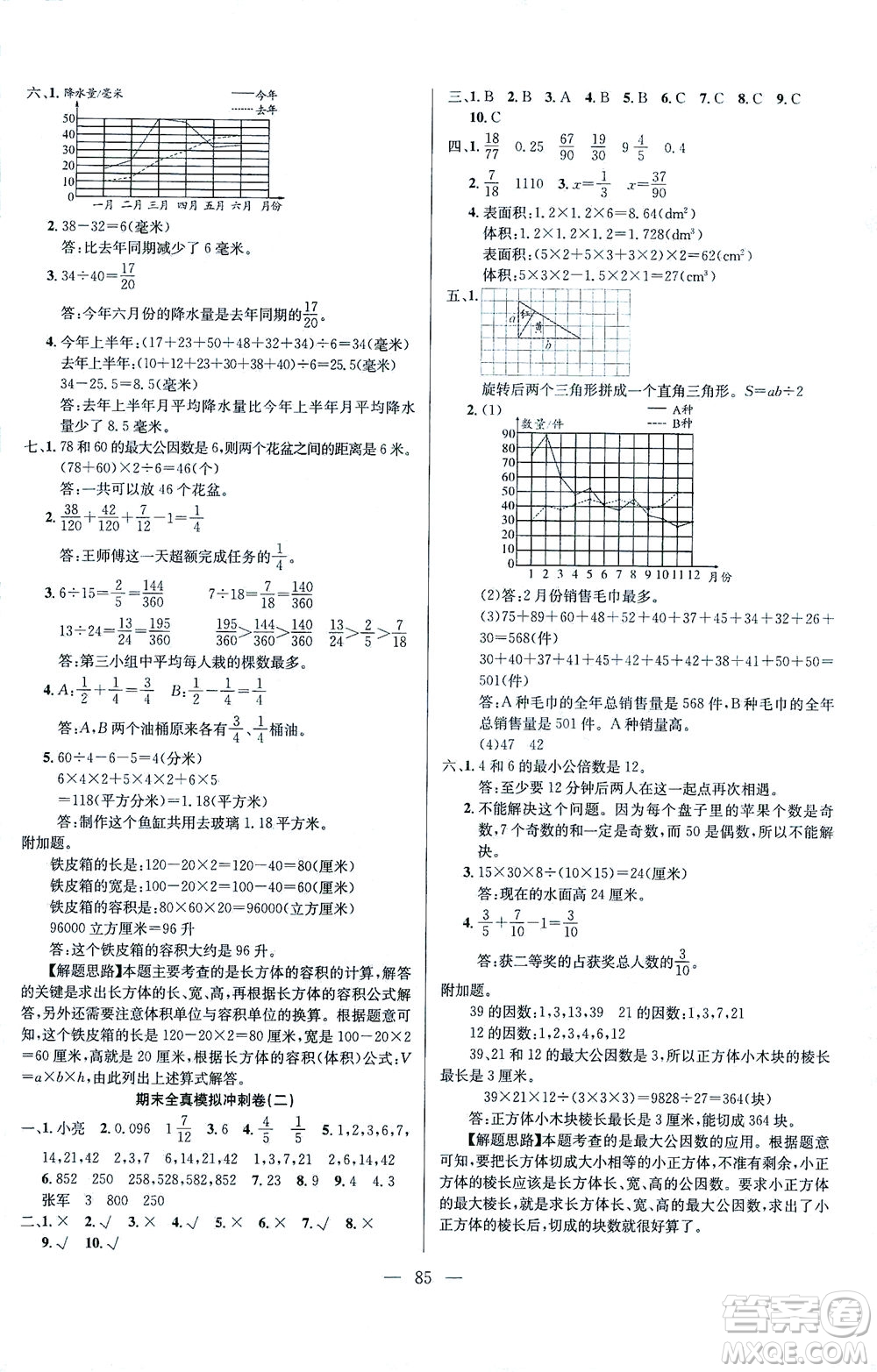 延邊人民出版社2021決勝期末100分?jǐn)?shù)學(xué)五年級下冊人教版答案