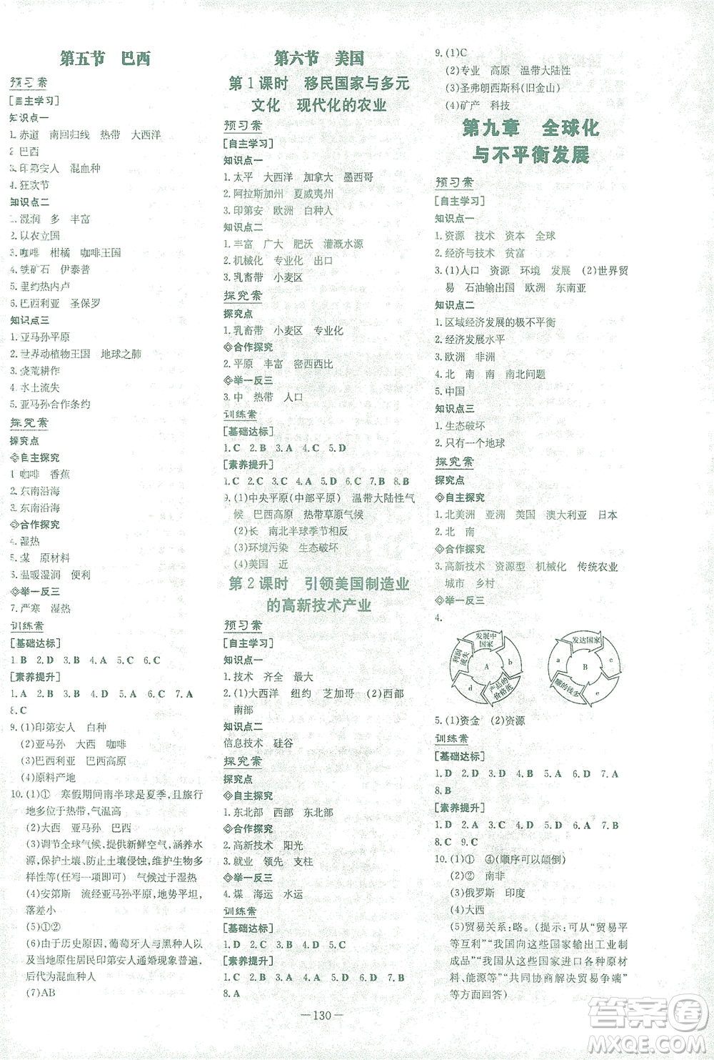 新世紀(jì)出版社2021初中同步學(xué)習(xí)導(dǎo)與練七年級地理下冊商務(wù)星球版答案